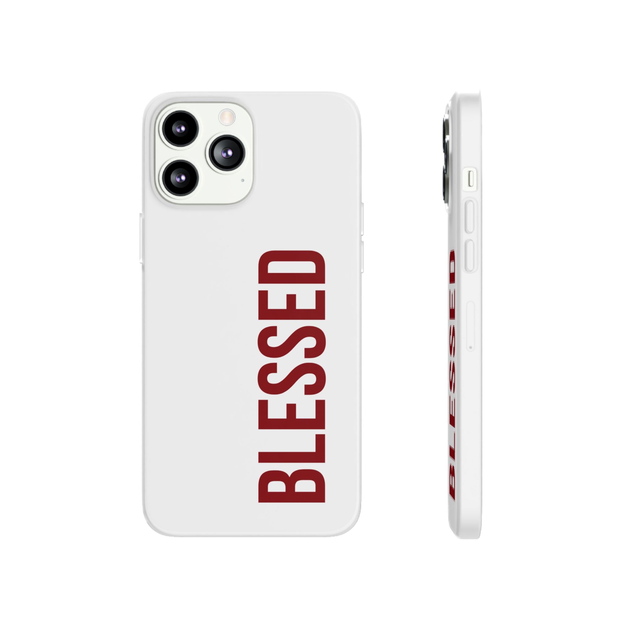 Blessed Phone Case — Vertical Red Typography Clear Flexi Case