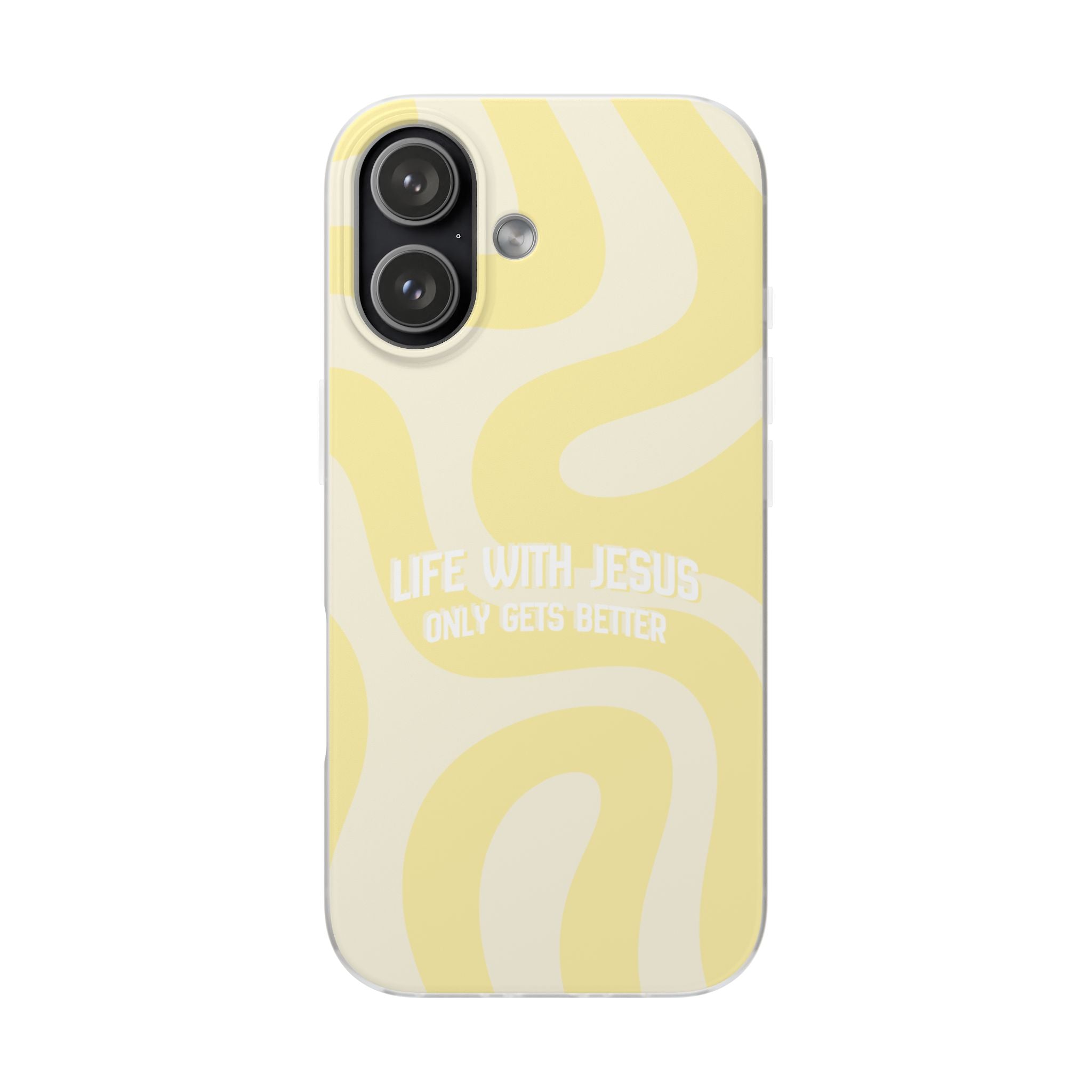 Christian Phone Case - "Life With Jesus Only Gets Better" Yellow Swirl Flexi Case