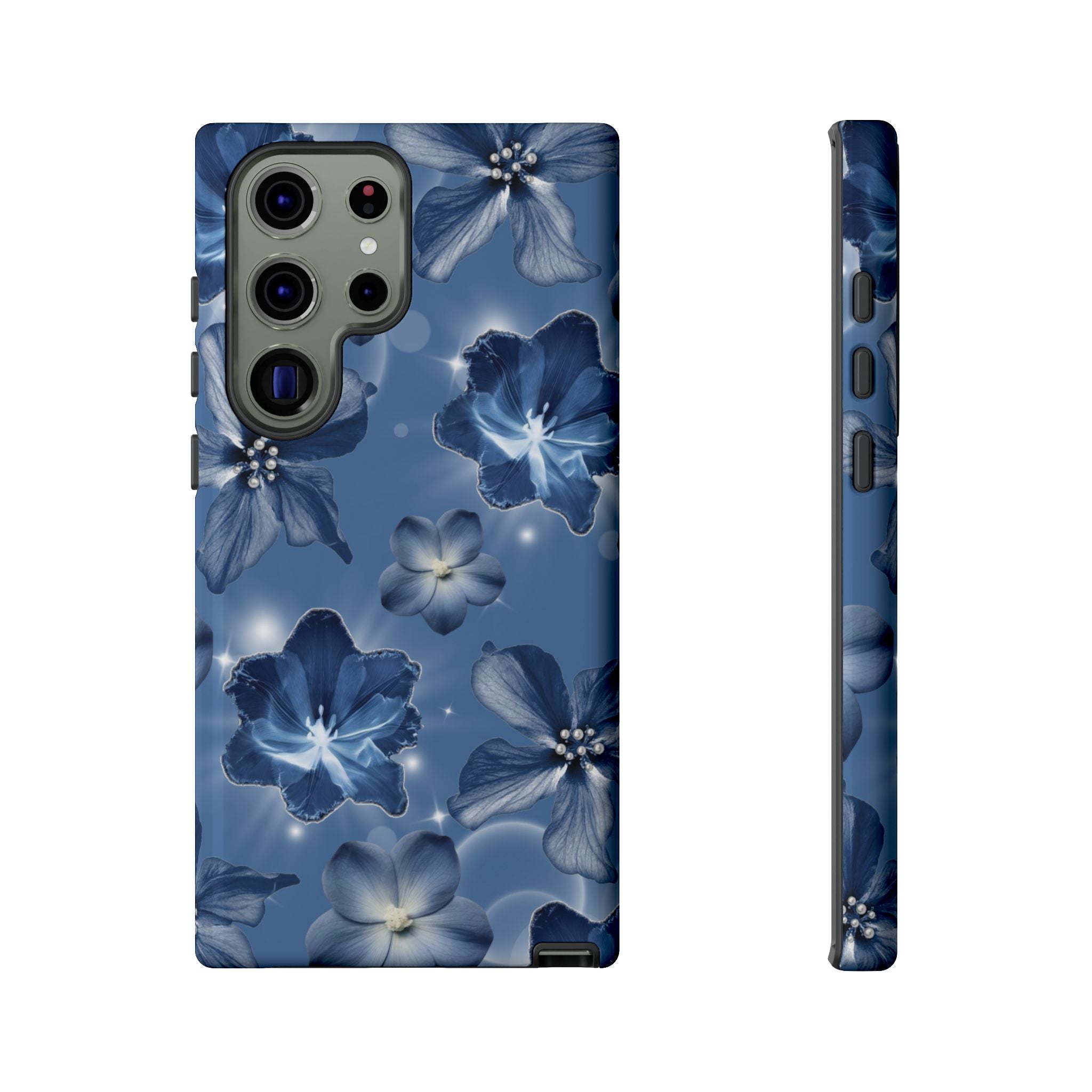 Blue Floral Tough Phone Case — Protective Blossom Design