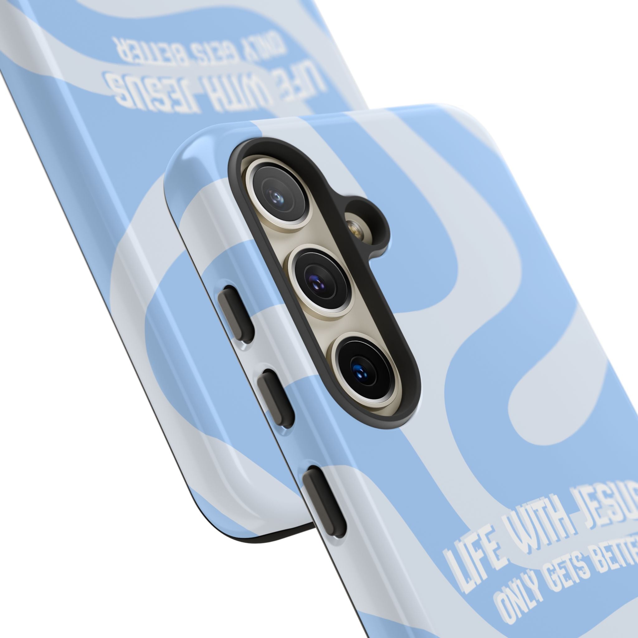 Blue Swirl Phone Case - "Life With Jesus Only Gets Better" Christian iPhone Cover