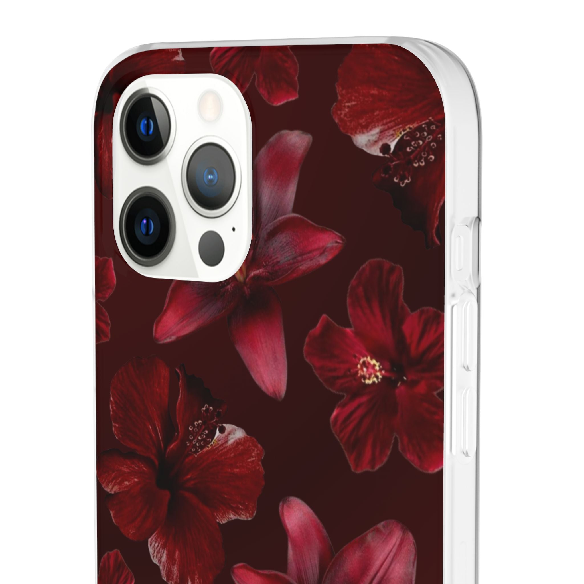 Red Floral Flexi Phone Case – Dark Burgundy Lily Pattern