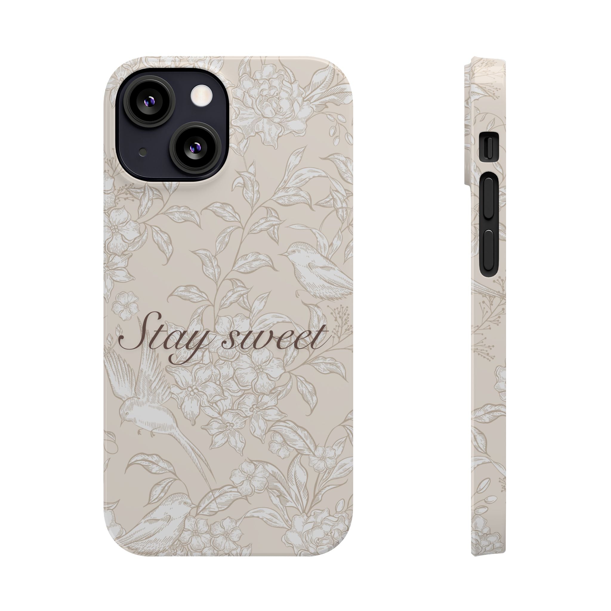 Stay Sweet Floral Slim Phone Case — Beige Bird & Blossom Protective Cover