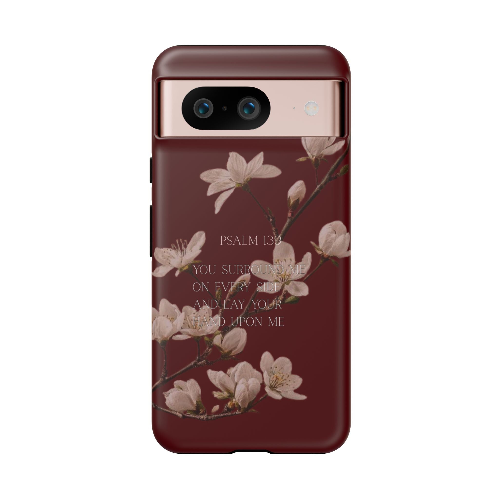 Floral Psalm Tough Phone Case — Burgundy Magnolia Branch with Psalm 139 Verse