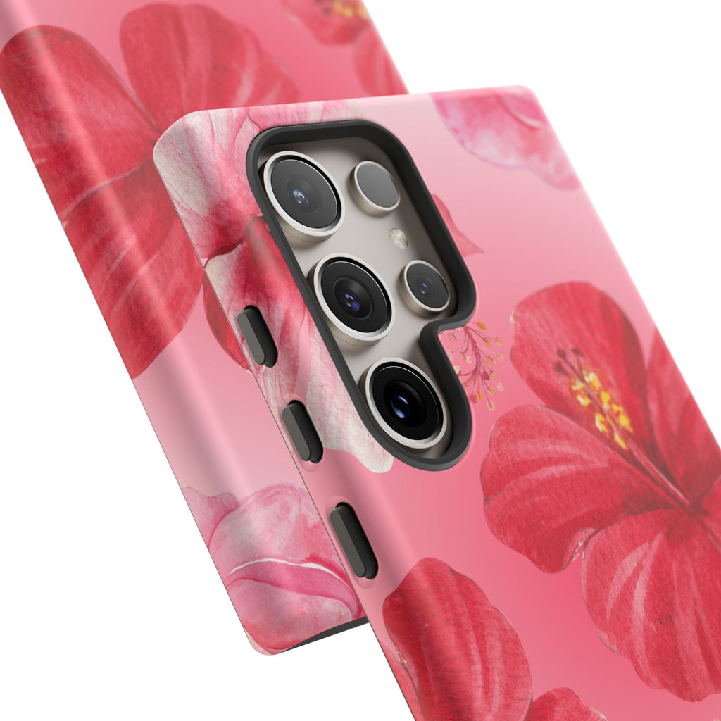 Hibiscus Pink Tough Phone Case — Floral Tropical Protective Cover