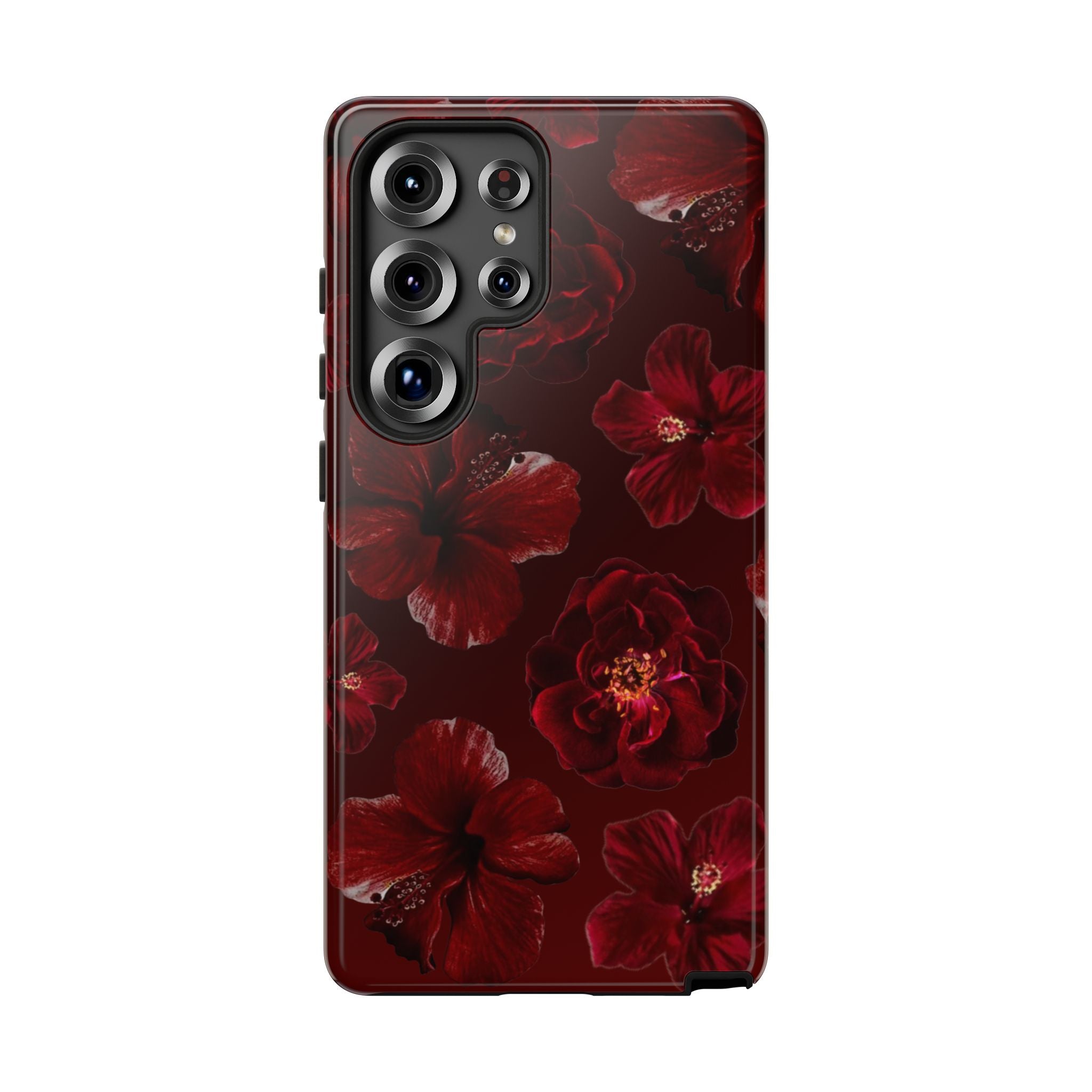Dark Red Floral Phone Case – Protective Tough Case with Burgundy Roses
