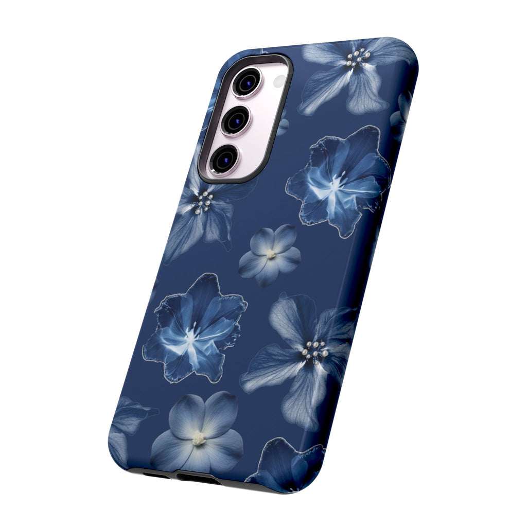 Navy Floral Tough Phone Case — Blue Bloom Protective Cover