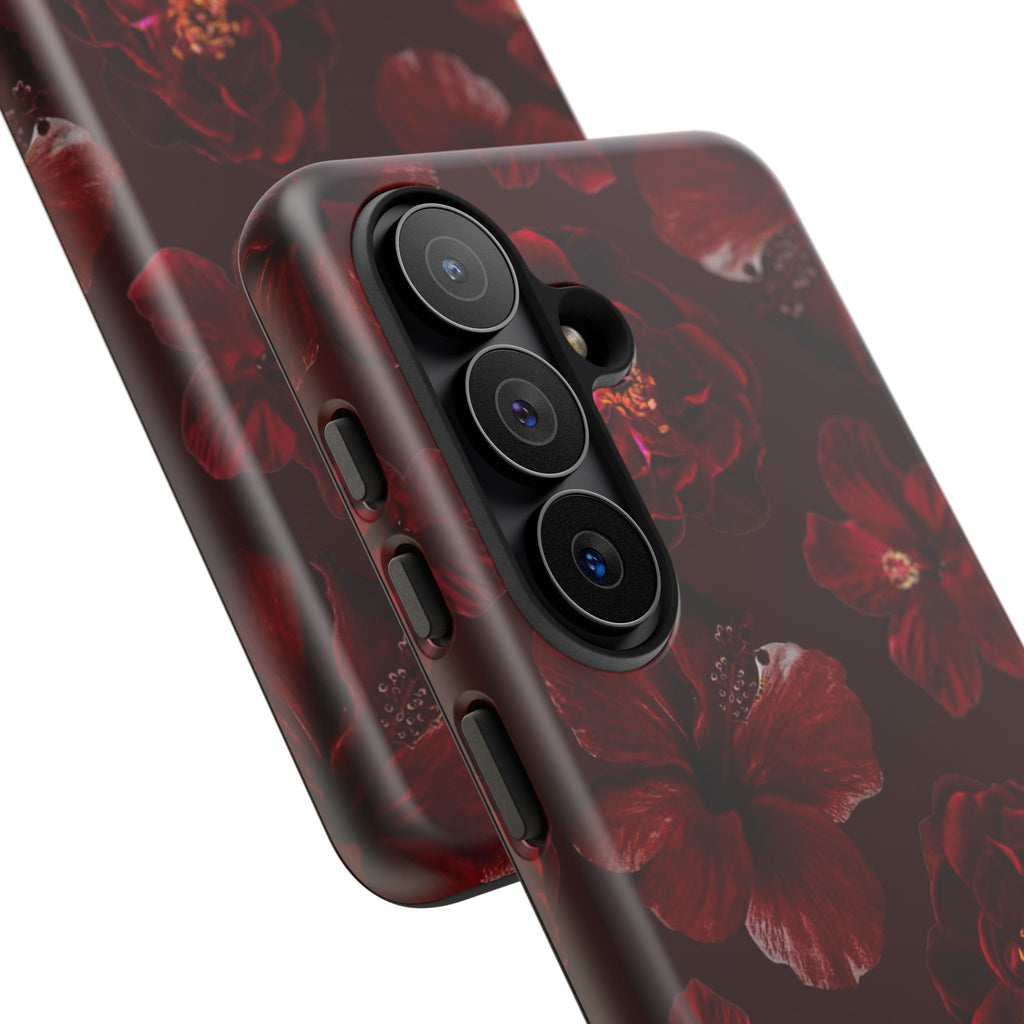 Dark Red Floral Phone Case – Protective Tough Case with Burgundy Roses