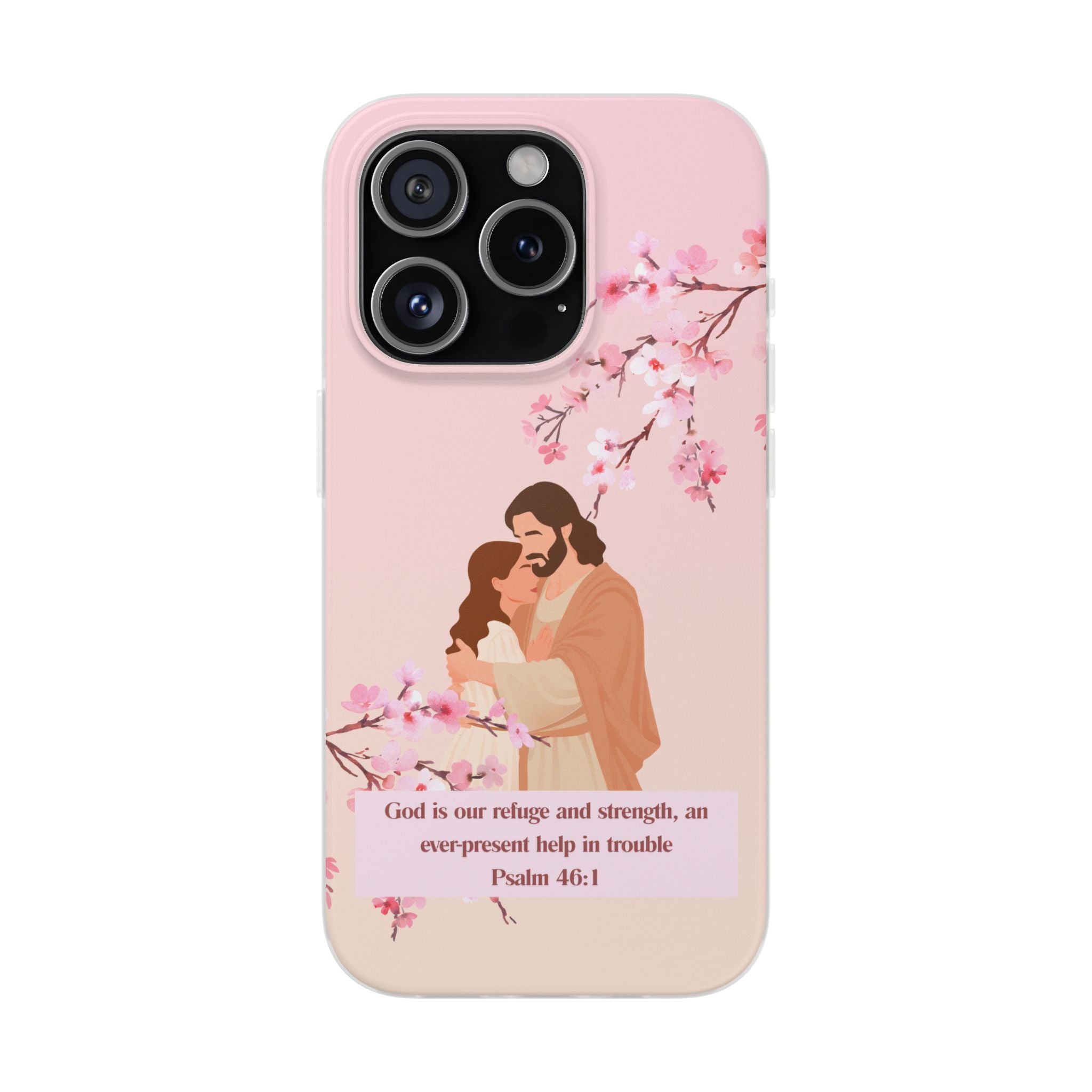 God Is Our Refuge – Psalm 46:1 Cherry Blossom Christian Flexi Phone Case