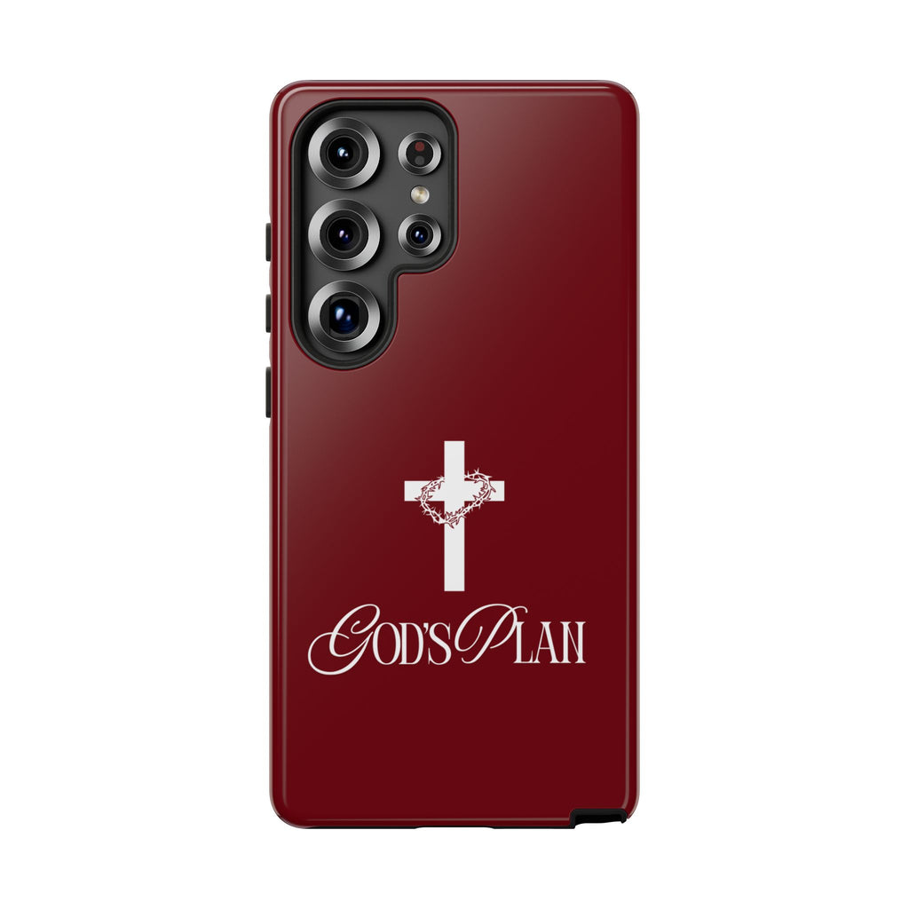 God's Plan — Christian Tough Phone Case | Cross Faith Burgundy Cover