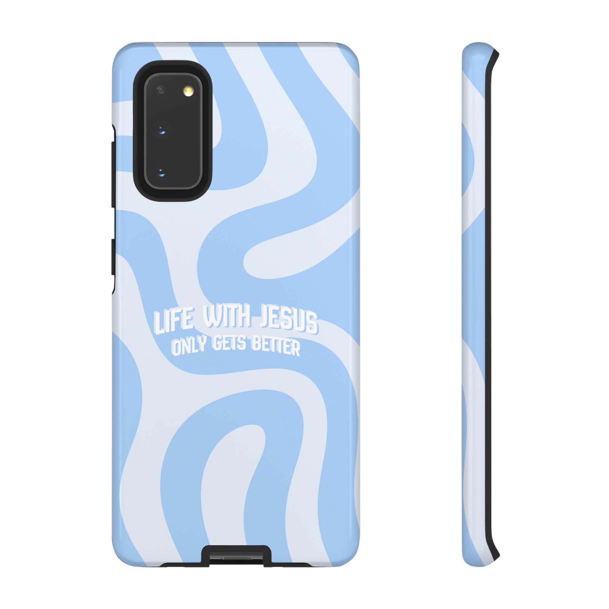 Blue Swirl Phone Case - "Life With Jesus Only Gets Better" Christian iPhone Cover