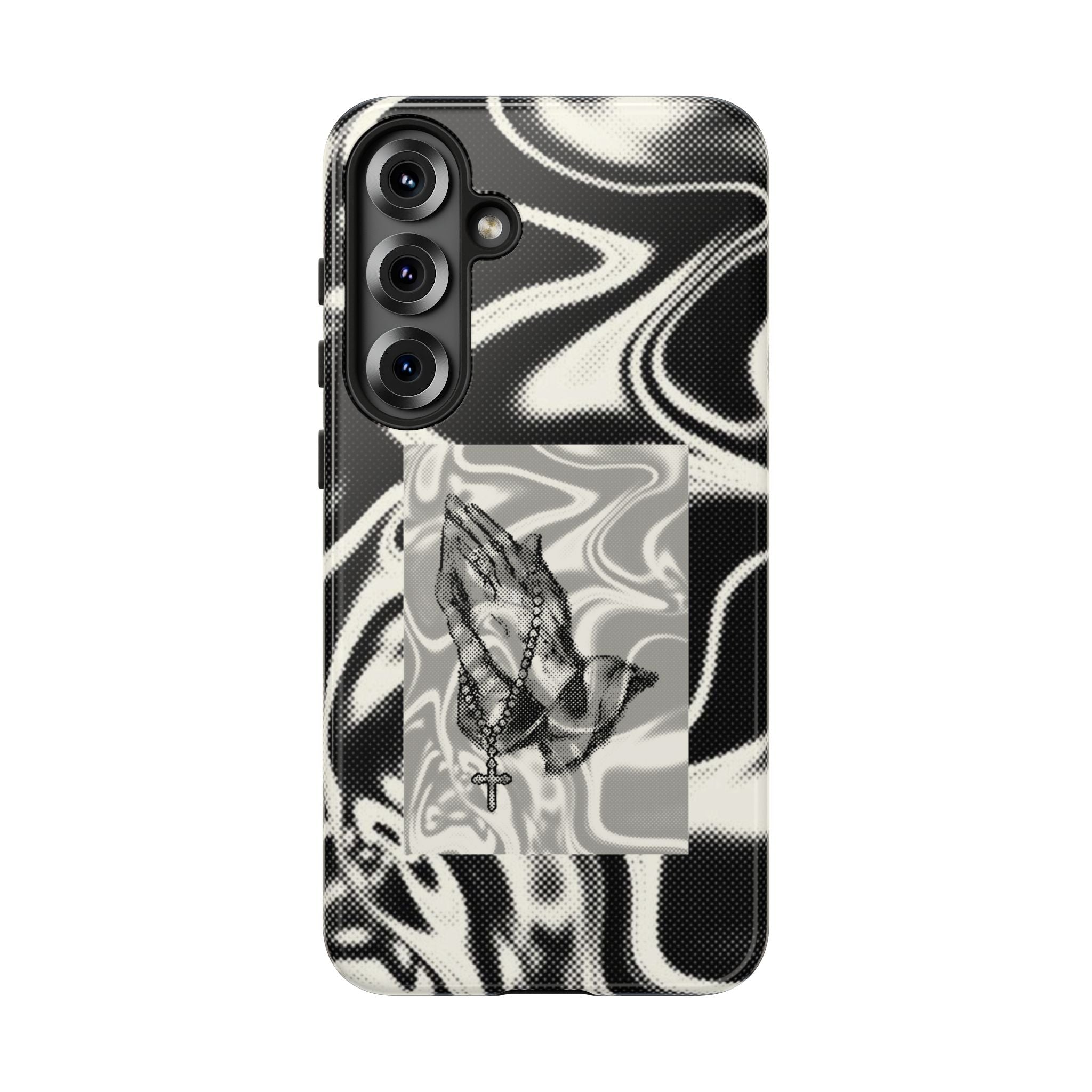 Praying Hands Phone Case – Black White Marble Spiritual Design
