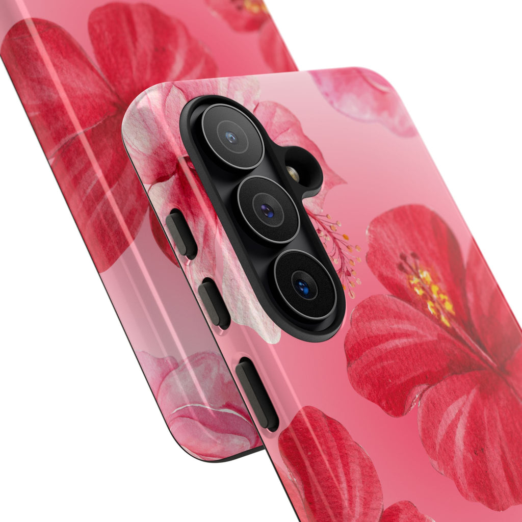 Hibiscus Pink Tough Phone Case — Floral Tropical Protective Cover