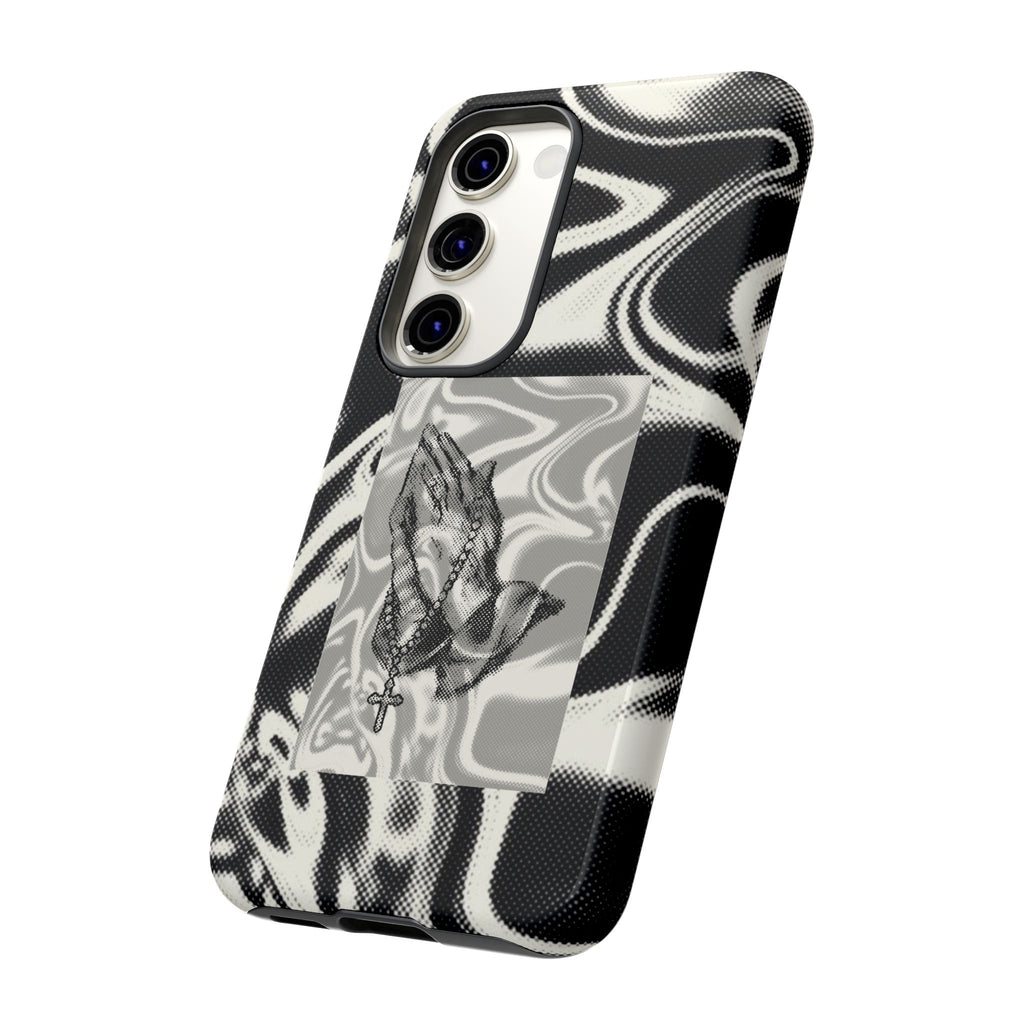 Praying Hands Phone Case – Black White Marble Spiritual Design