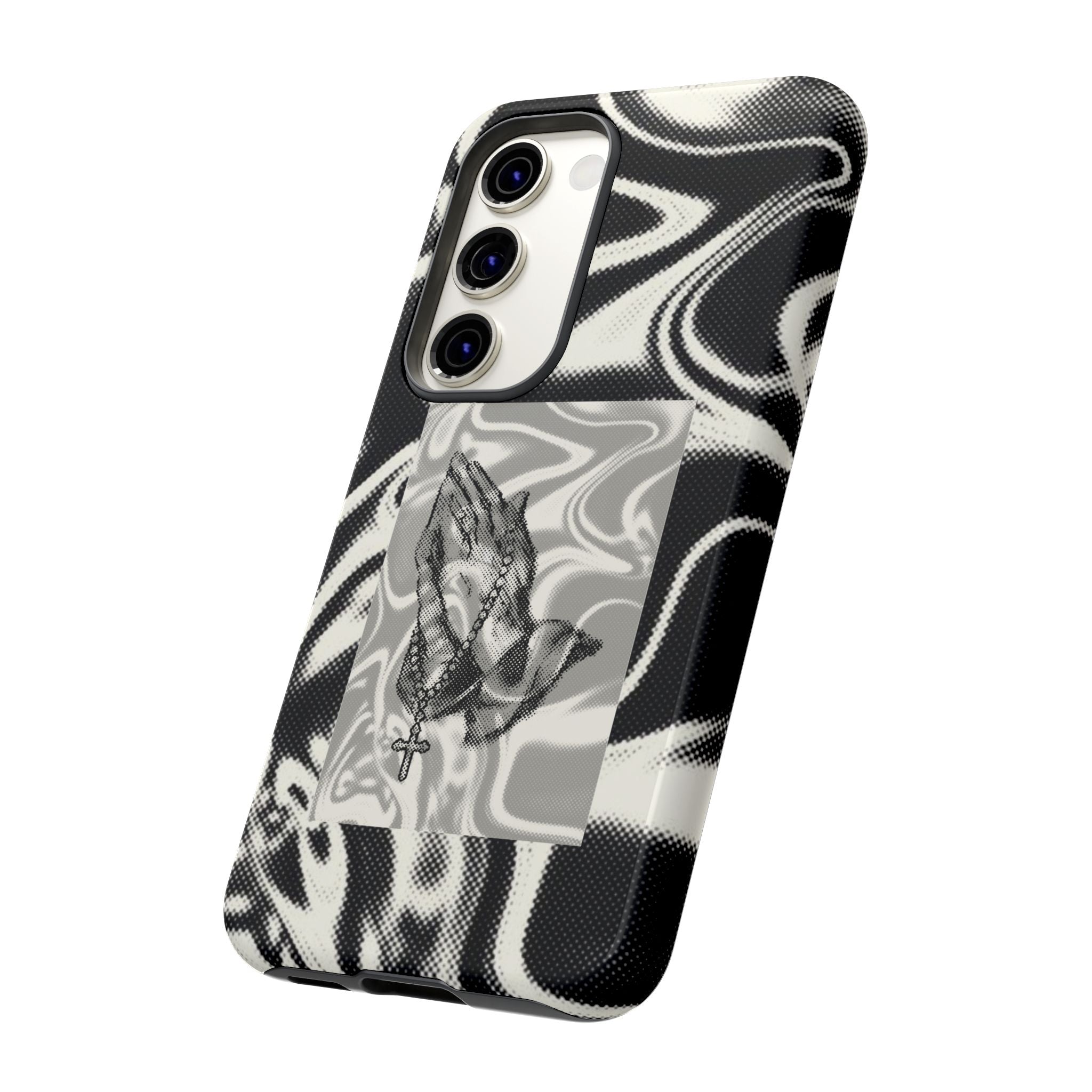 Praying Hands Phone Case – Black White Marble Spiritual Design