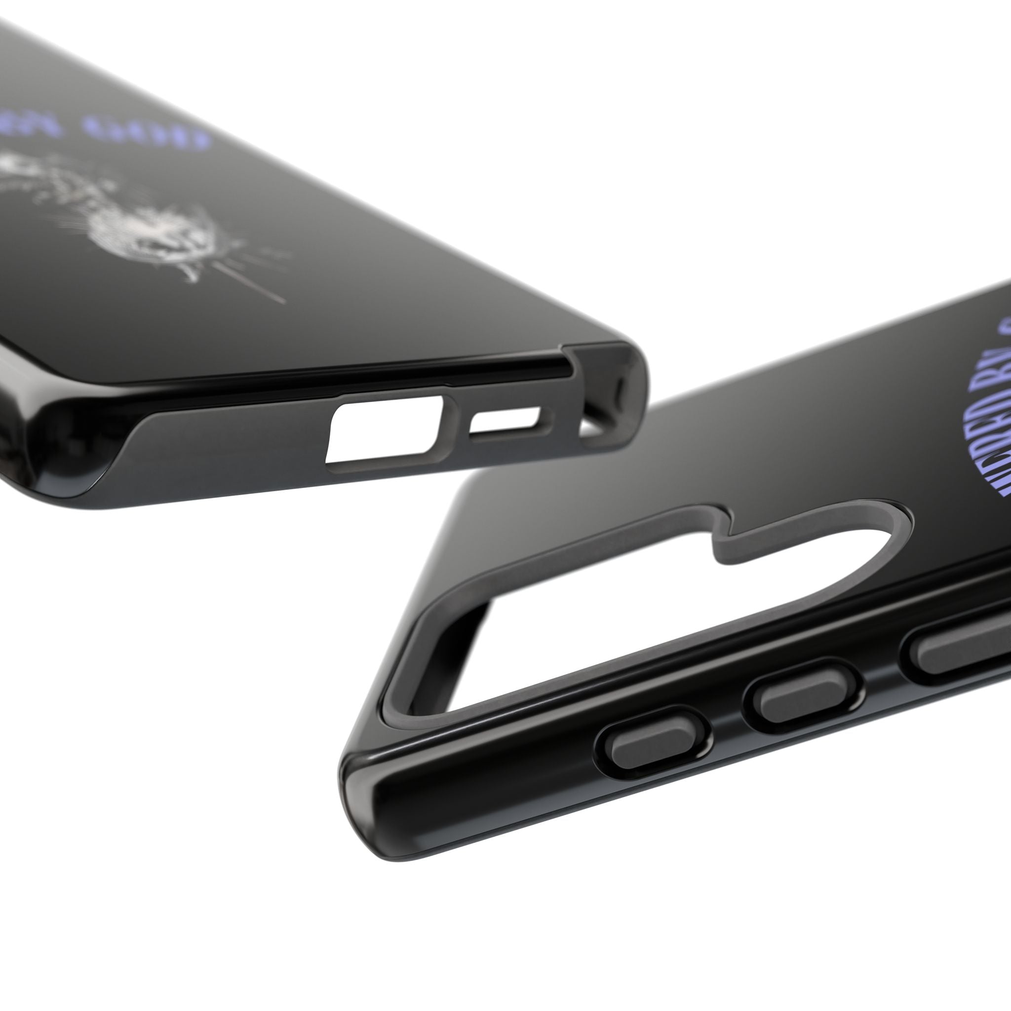 Phone Case — "Powered by God" Black Protective Case with Angelic Skull Design