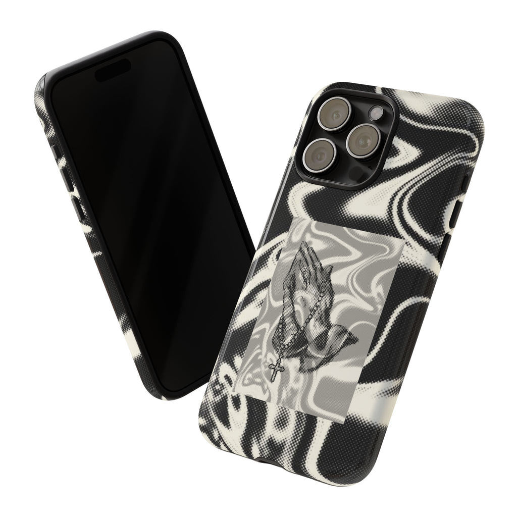 Praying Hands Phone Case – Black White Marble Spiritual Design