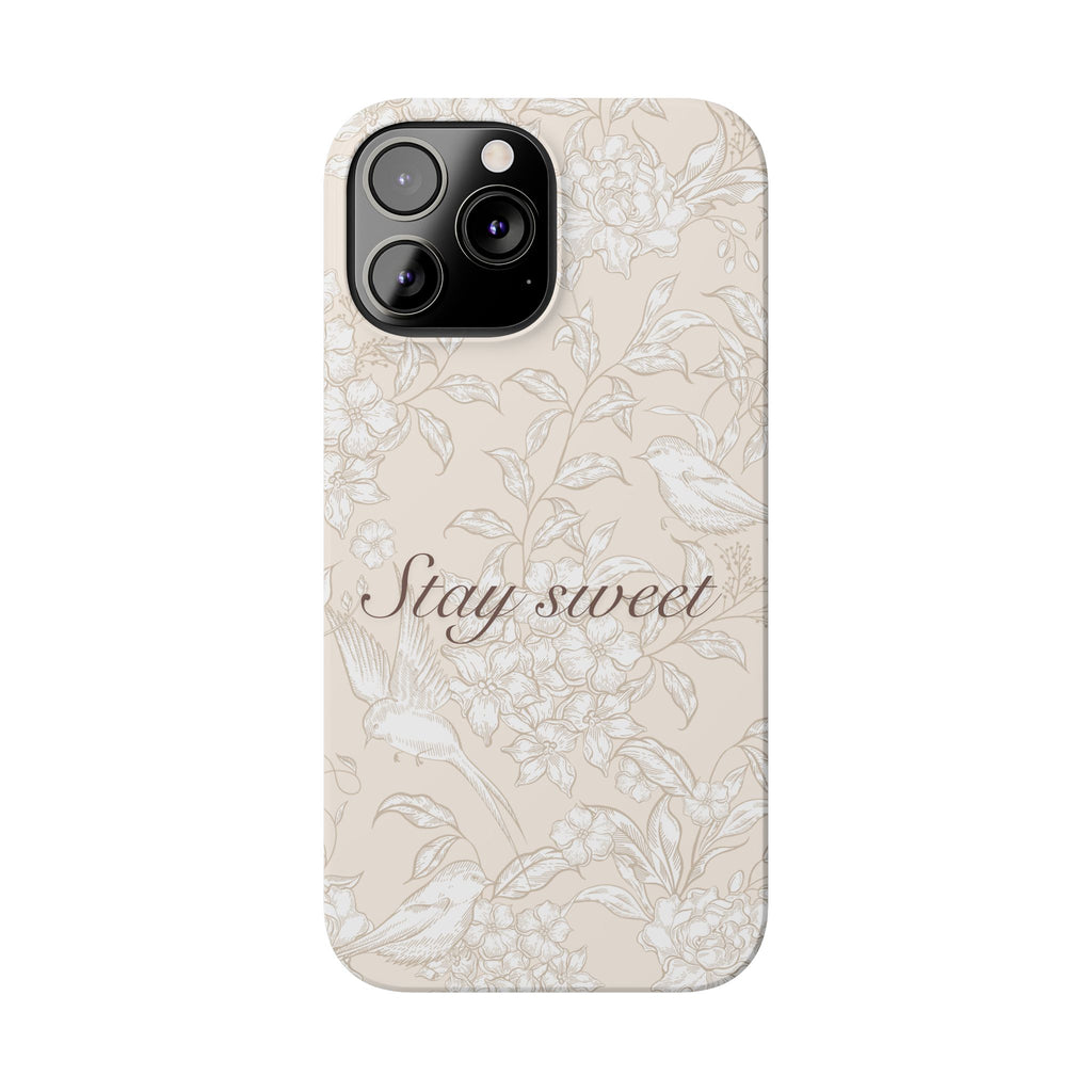 Stay Sweet Floral Slim Phone Case — Beige Bird & Blossom Protective Cover