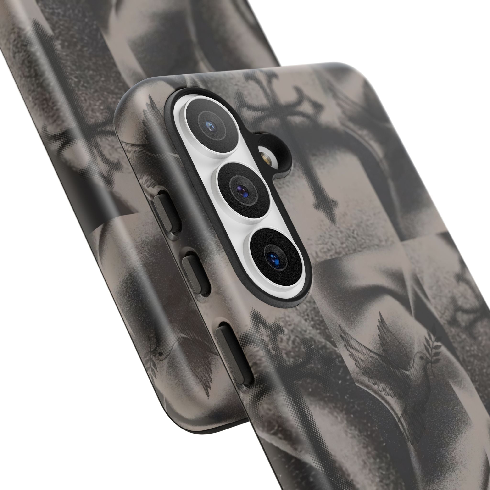 Gothic Cross & Dove Phone Case — Moody Checkerboard Protective Case