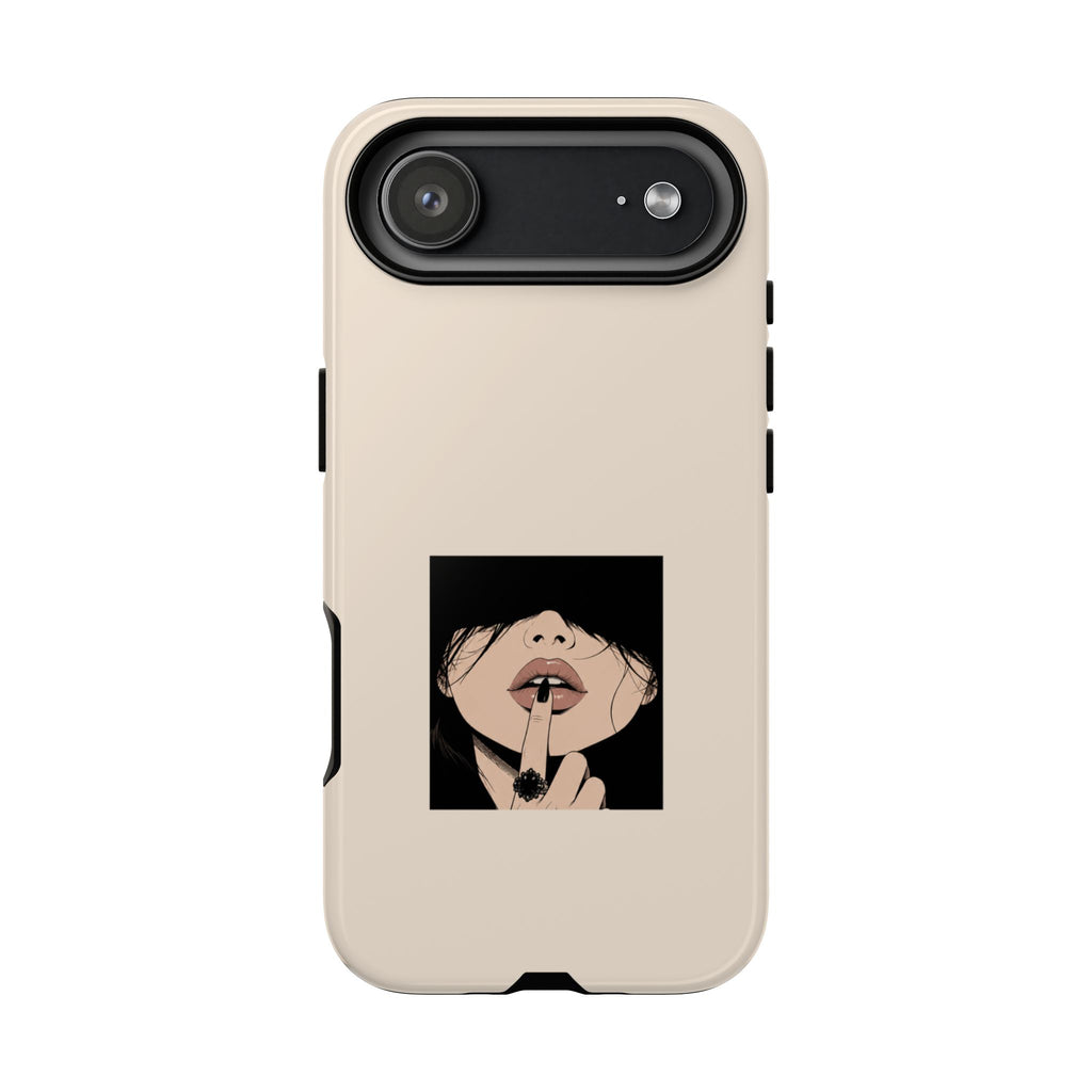 Minimal Anime Girl Shh Design, Edgy Aesthetic Protective Cover