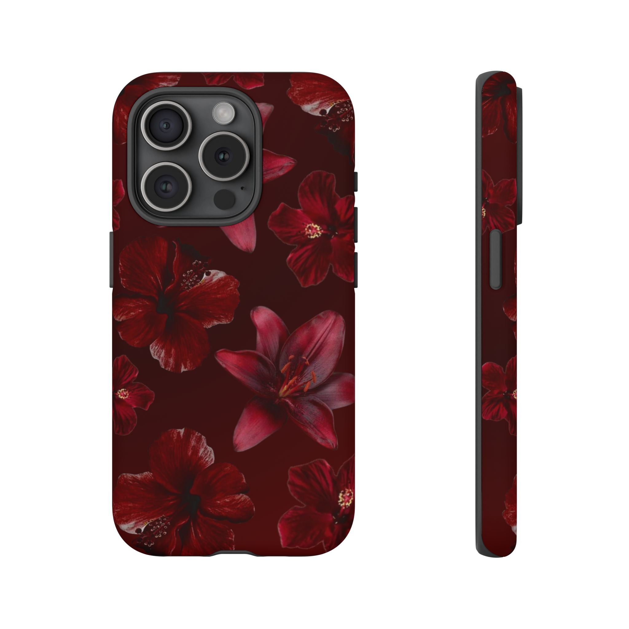 Tough Cases - Dark Red Floral Phone Case