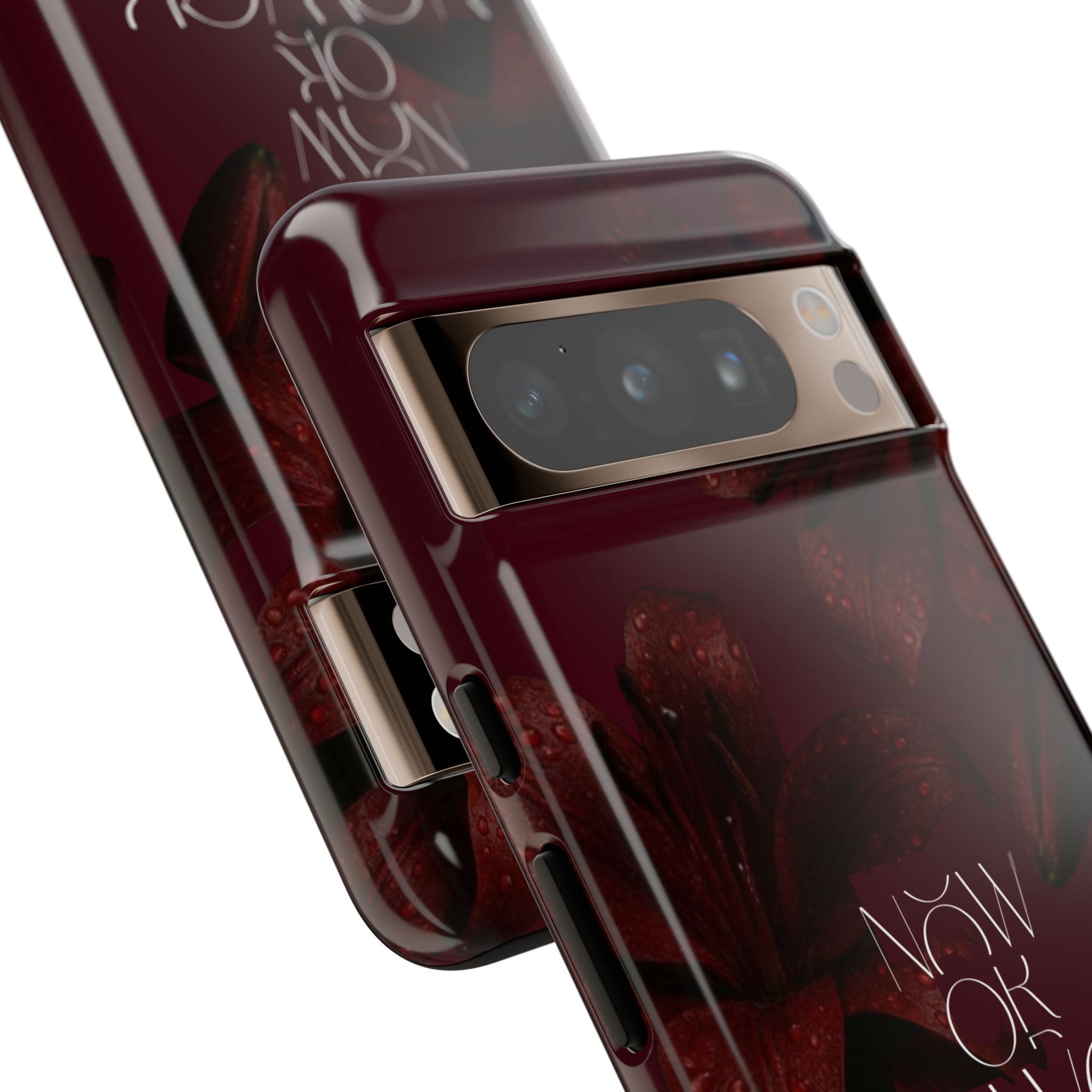 Tough Cases – Burgundy Floral “Now or Never” Protective Phone Case