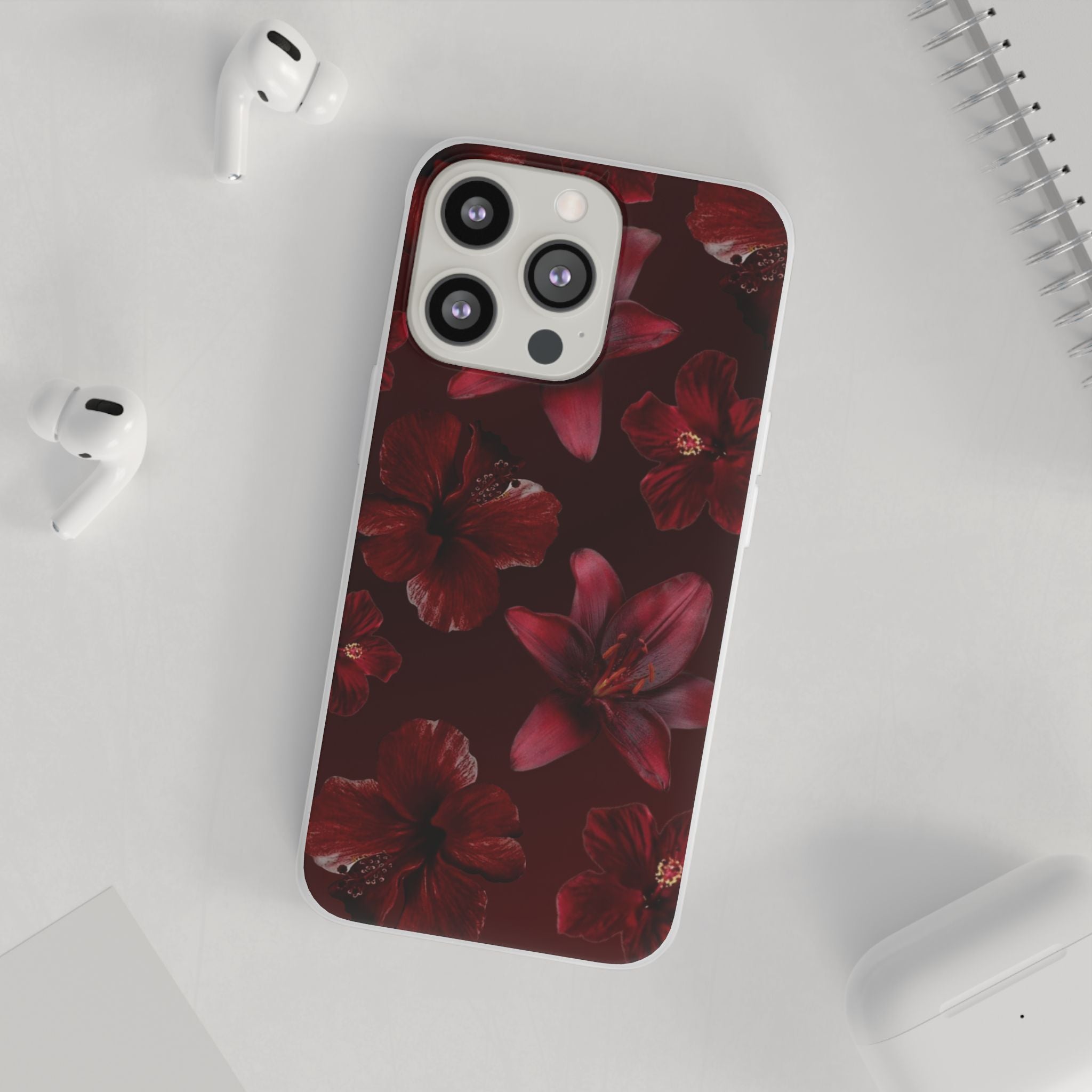 Red Floral Flexi Phone Case – Dark Burgundy Lily Pattern