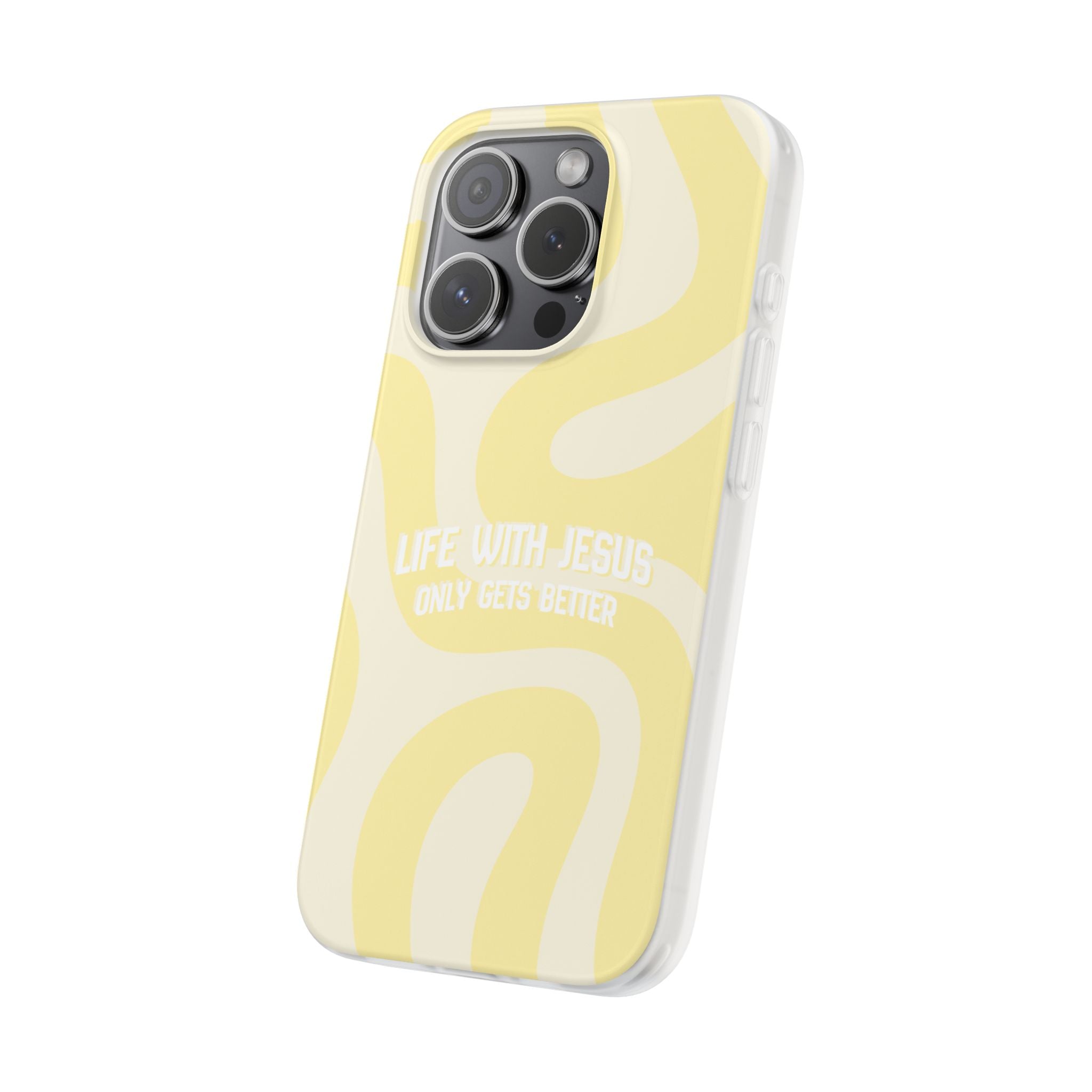 Christian Phone Case - "Life With Jesus Only Gets Better" Yellow Swirl Flexi Case