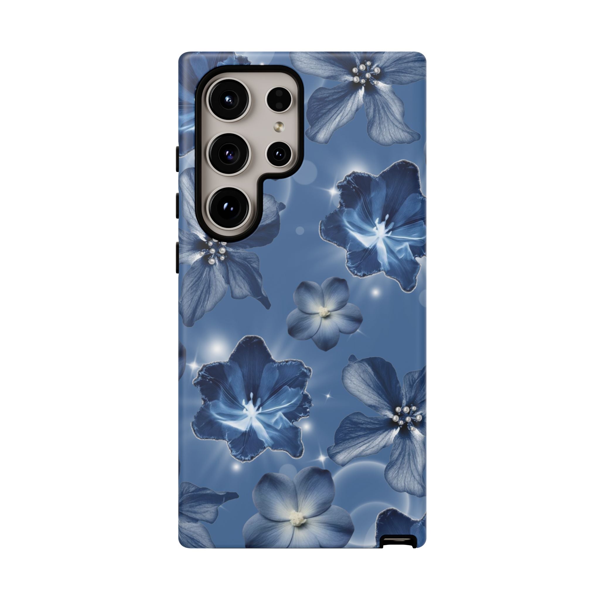 Blue Floral Tough Phone Case — Protective Blossom Design