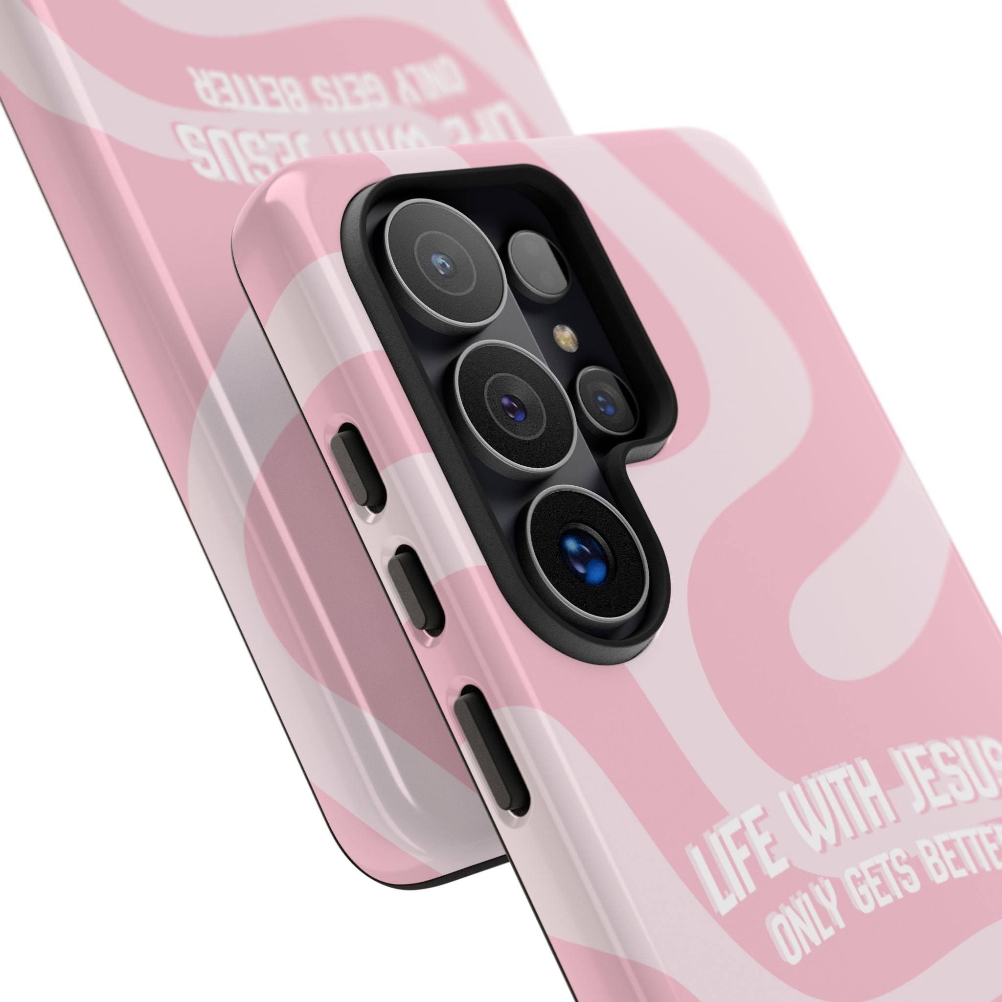 Pink Swirl Phone Case - "Life With Jesus Only Gets Better" Christian iPhone Cover