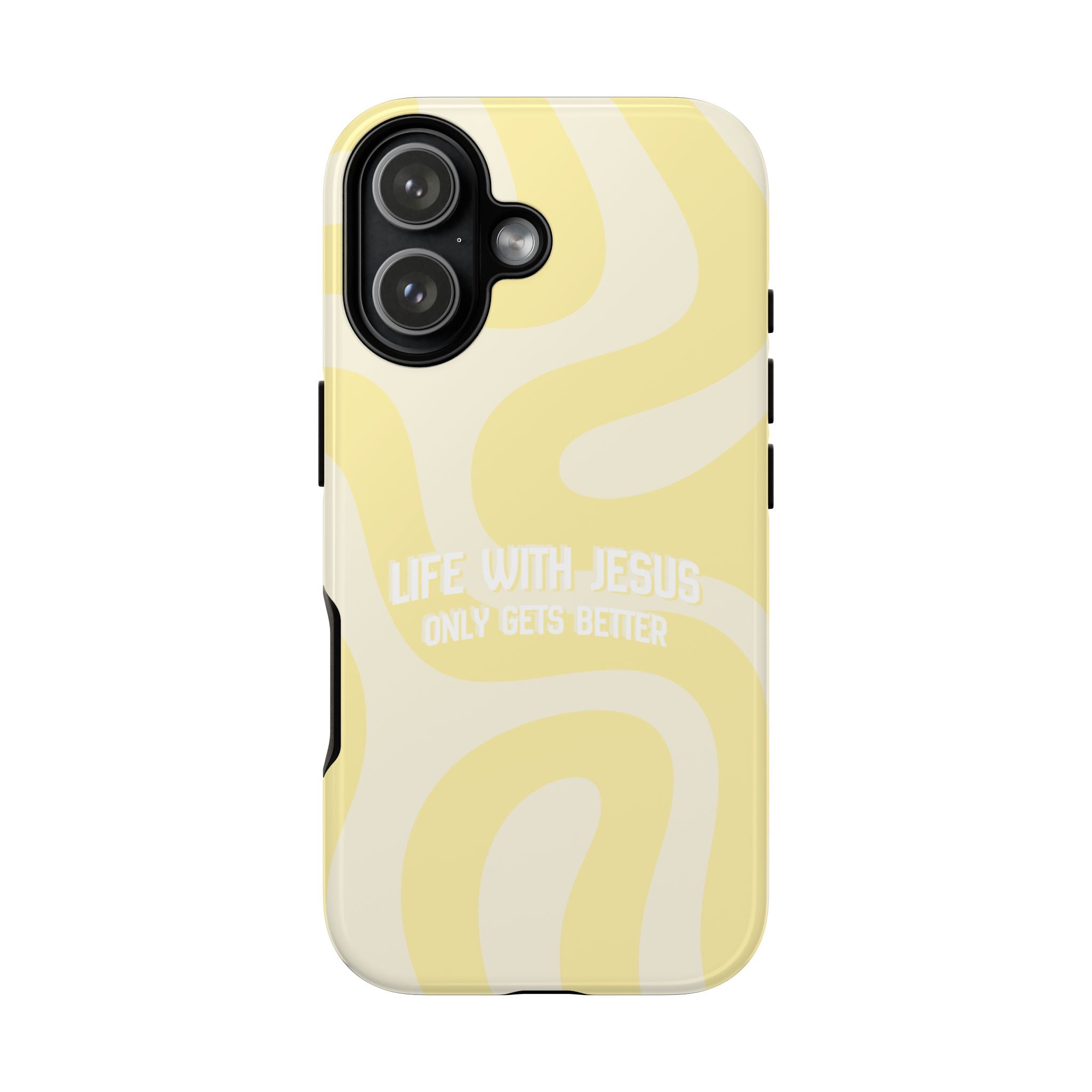Yellow Swirl Phone Case - "Life With Jesus Only Gets Better" Christian iPhone Cover Tough Case