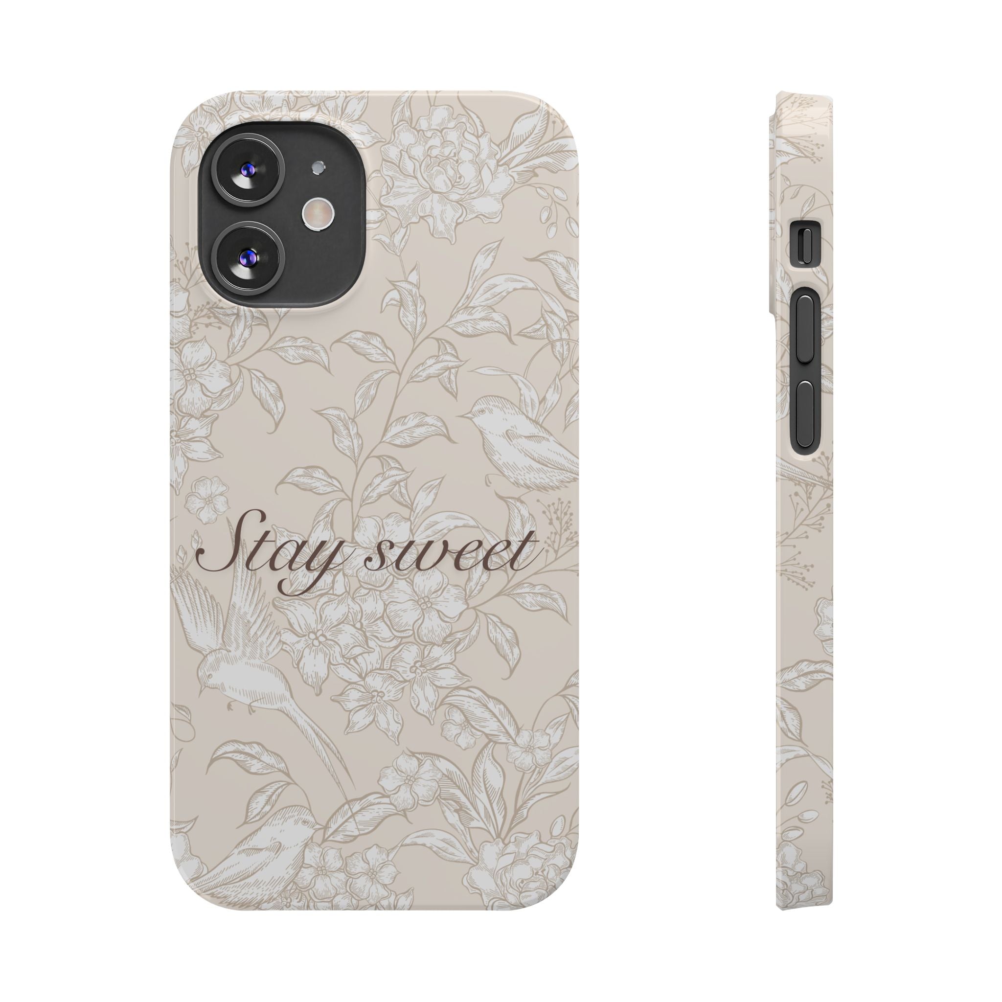 Stay Sweet Floral Slim Phone Case — Beige Bird & Blossom Protective Cover