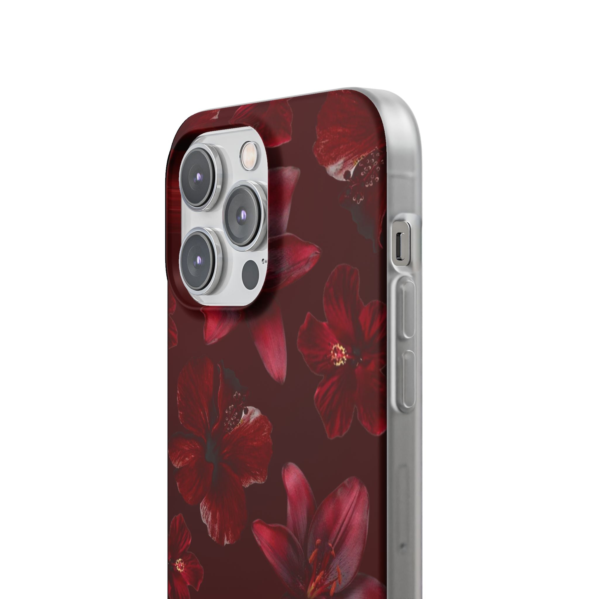 Red Floral Flexi Phone Case – Dark Burgundy Lily Pattern