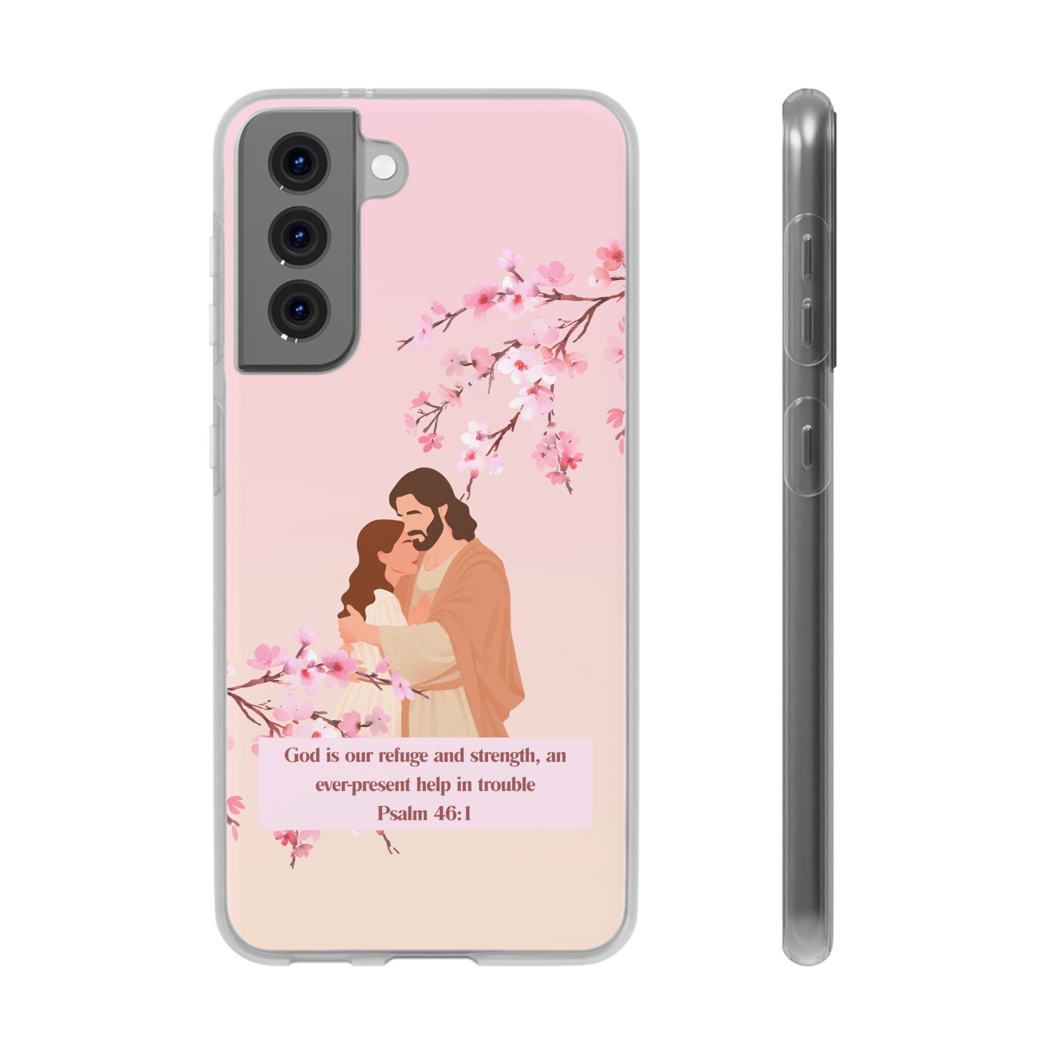 God Is Our Refuge – Psalm 46:1 Cherry Blossom Christian Flexi Phone Case