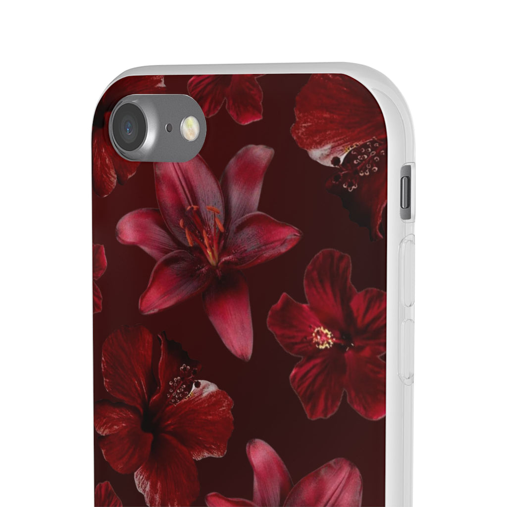 Red Floral Flexi Phone Case – Dark Burgundy Lily Pattern