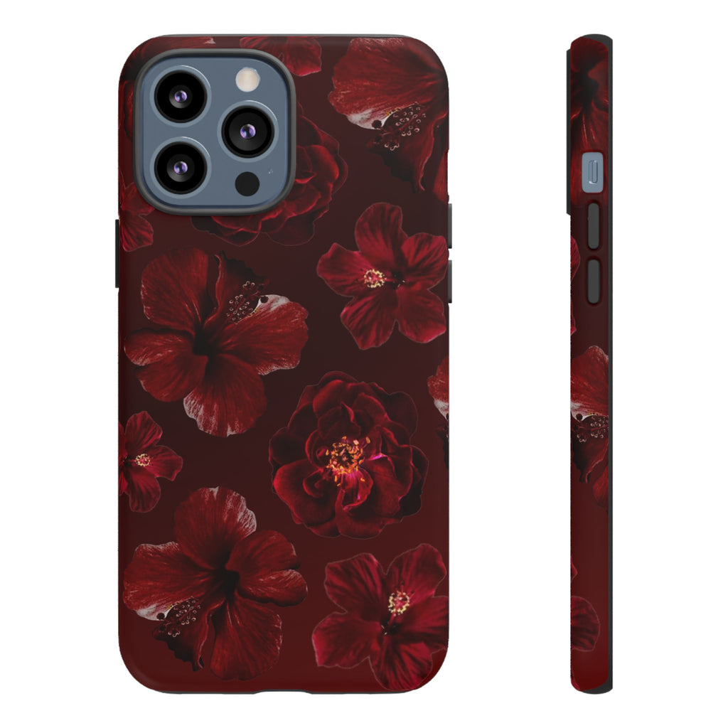 Dark Red Floral Phone Case – Protective Tough Case with Burgundy Roses
