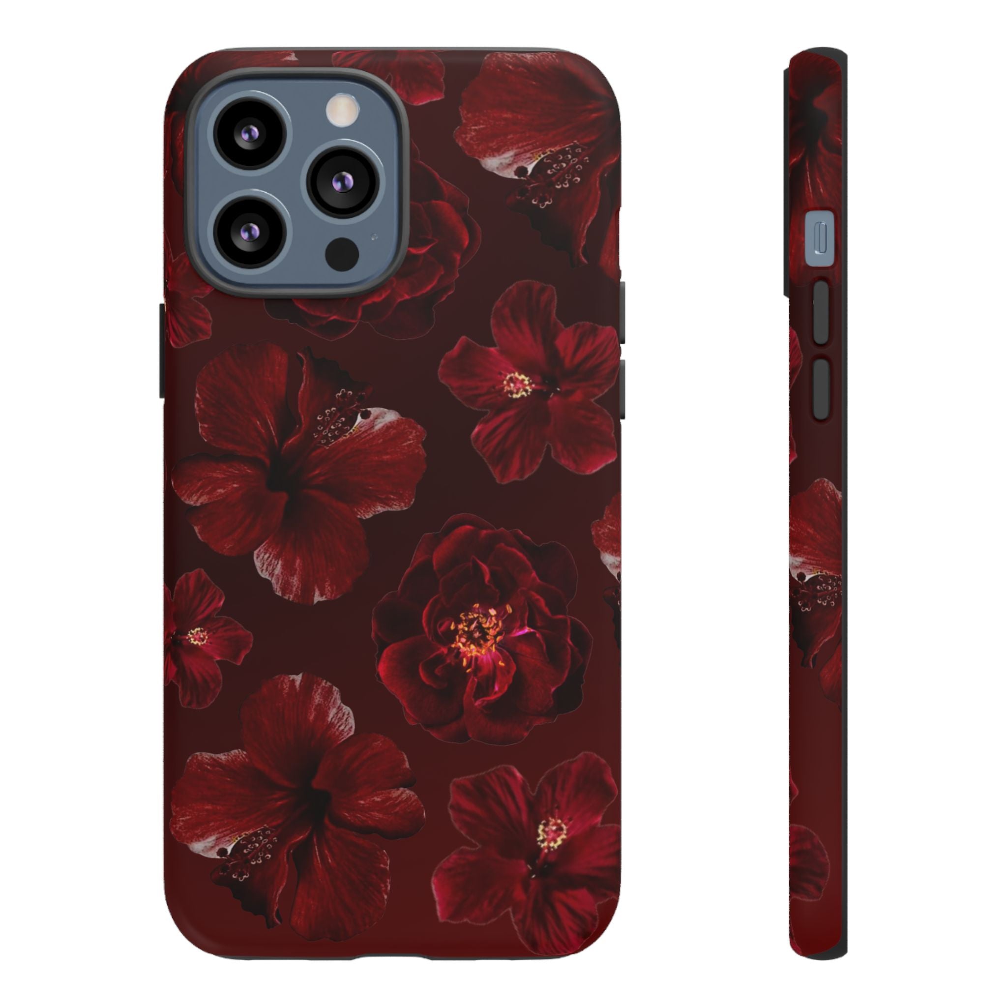 Dark Red Floral Phone Case – Protective Tough Case with Burgundy Roses
