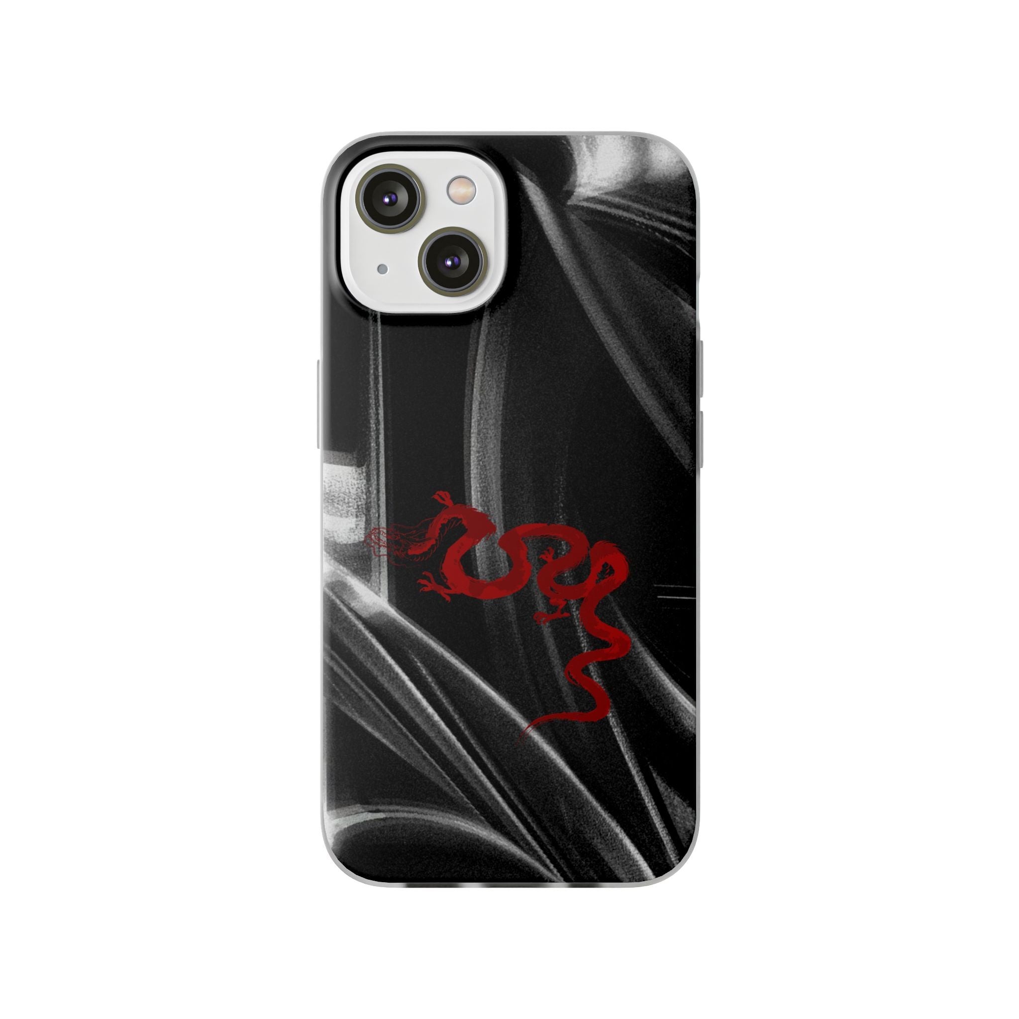 Flexi Phone Case — Black Smoke Background with Red Dragon