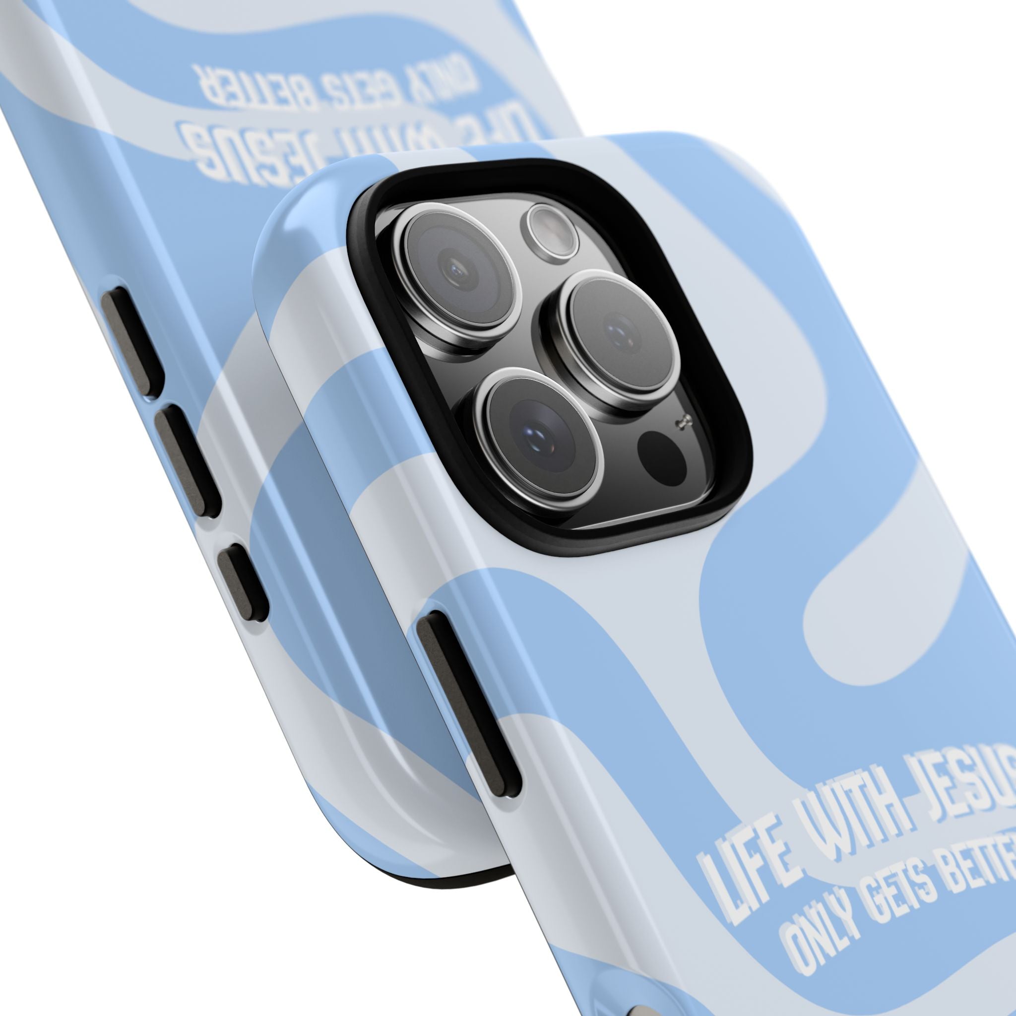 Blue Swirl Phone Case - "Life With Jesus Only Gets Better" Christian iPhone Cover