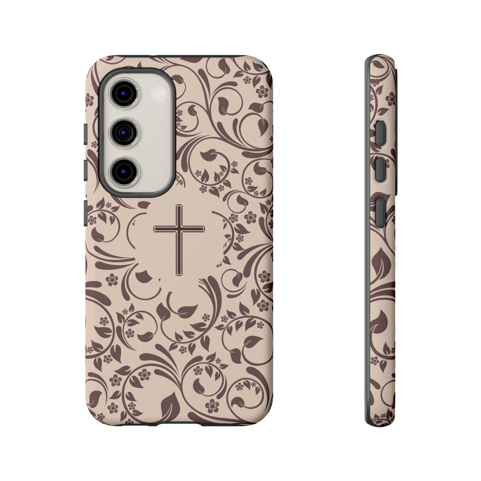 Christian Cross Floral Phone Case — Elegant Religious Protective Cover