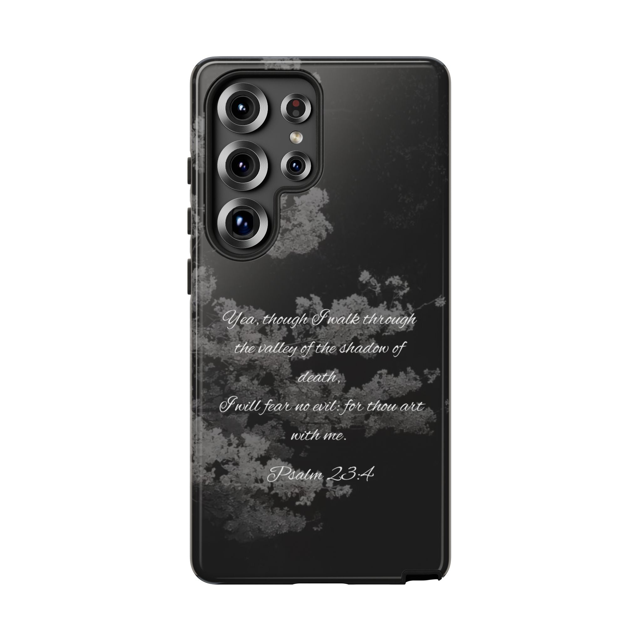 Bible Verse Phone Case — Psalm 23:4 Comfort Black Protective Cover