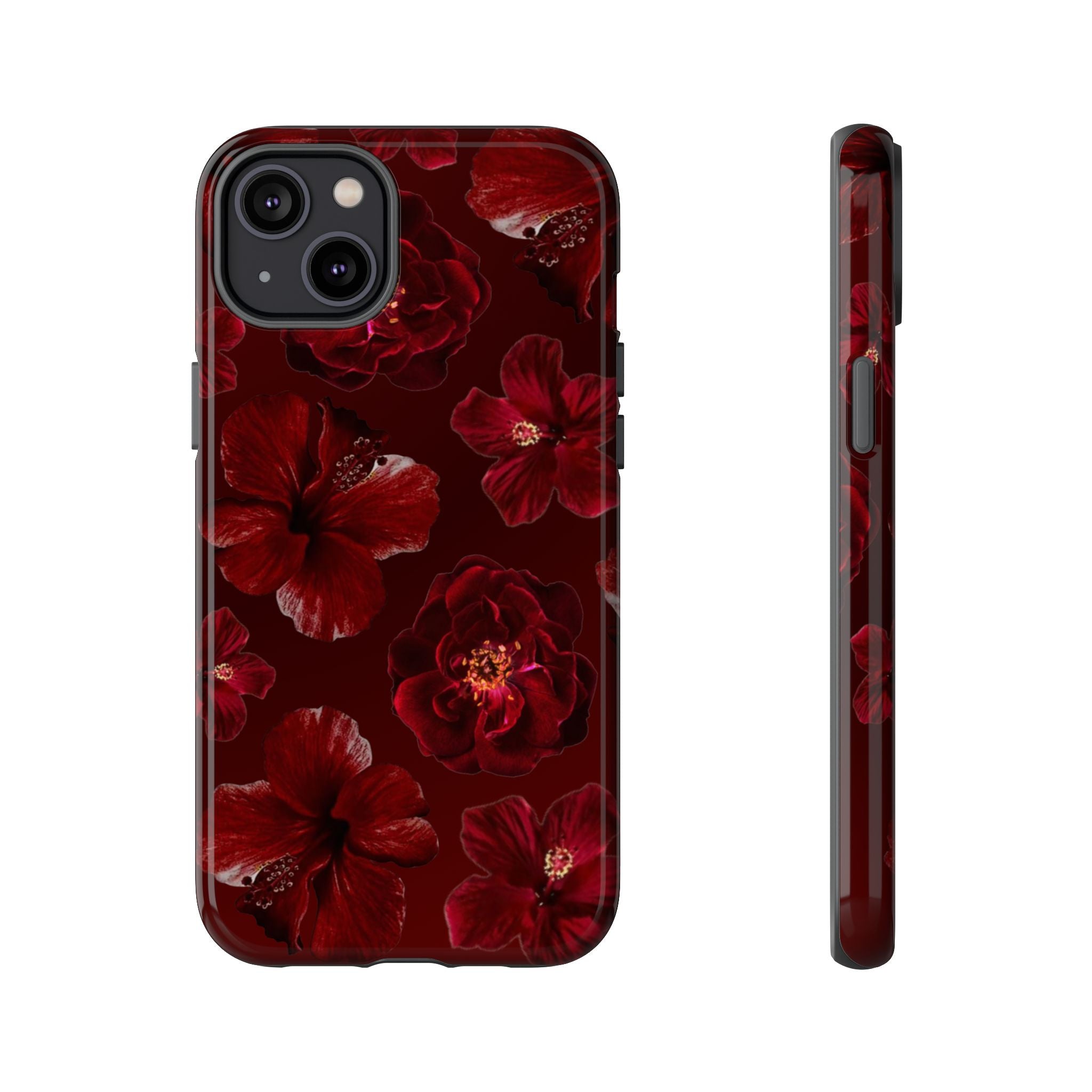 Dark Red Floral Phone Case – Protective Tough Case with Burgundy Roses