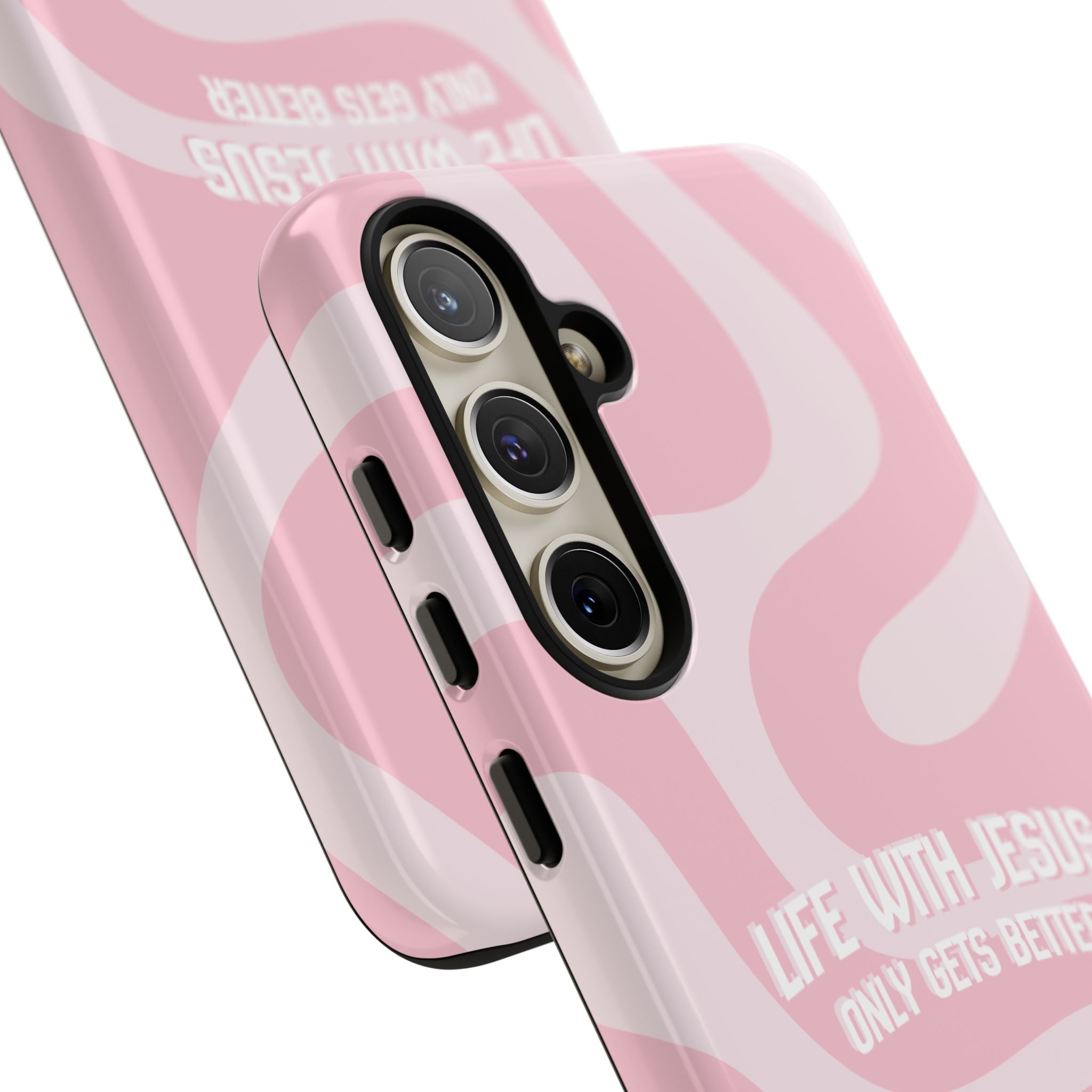 Pink Swirl Phone Case - "Life With Jesus Only Gets Better" Christian iPhone Cover