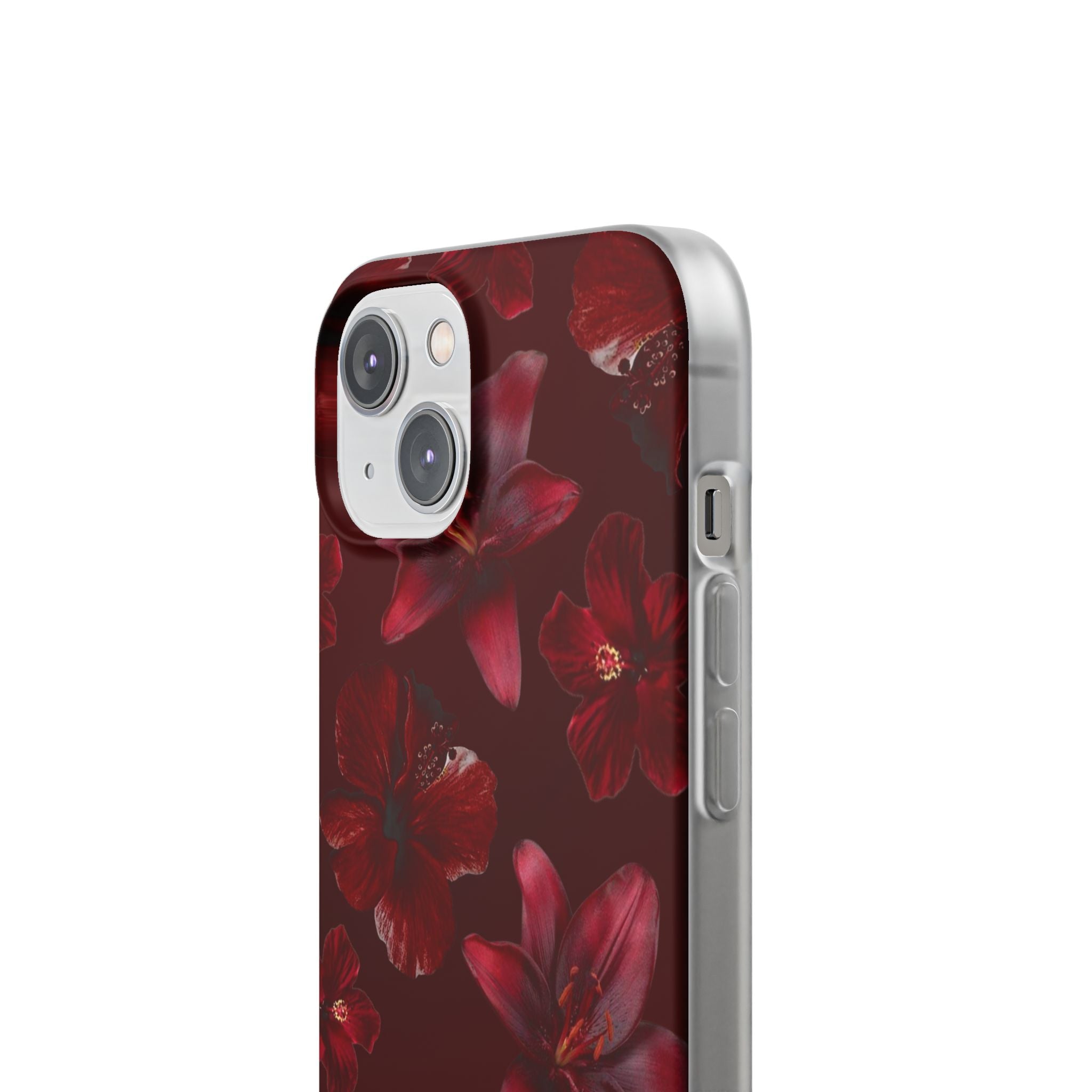Red Floral Flexi Phone Case – Dark Burgundy Lily Pattern
