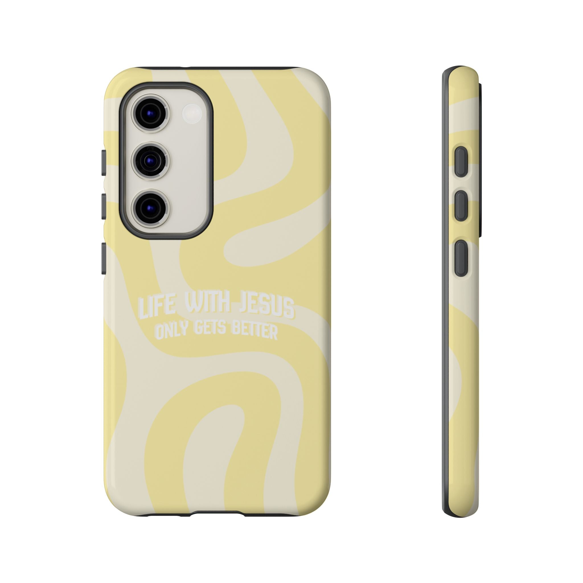 Yellow Swirl Phone Case - "Life With Jesus Only Gets Better" Christian iPhone Cover Tough Case