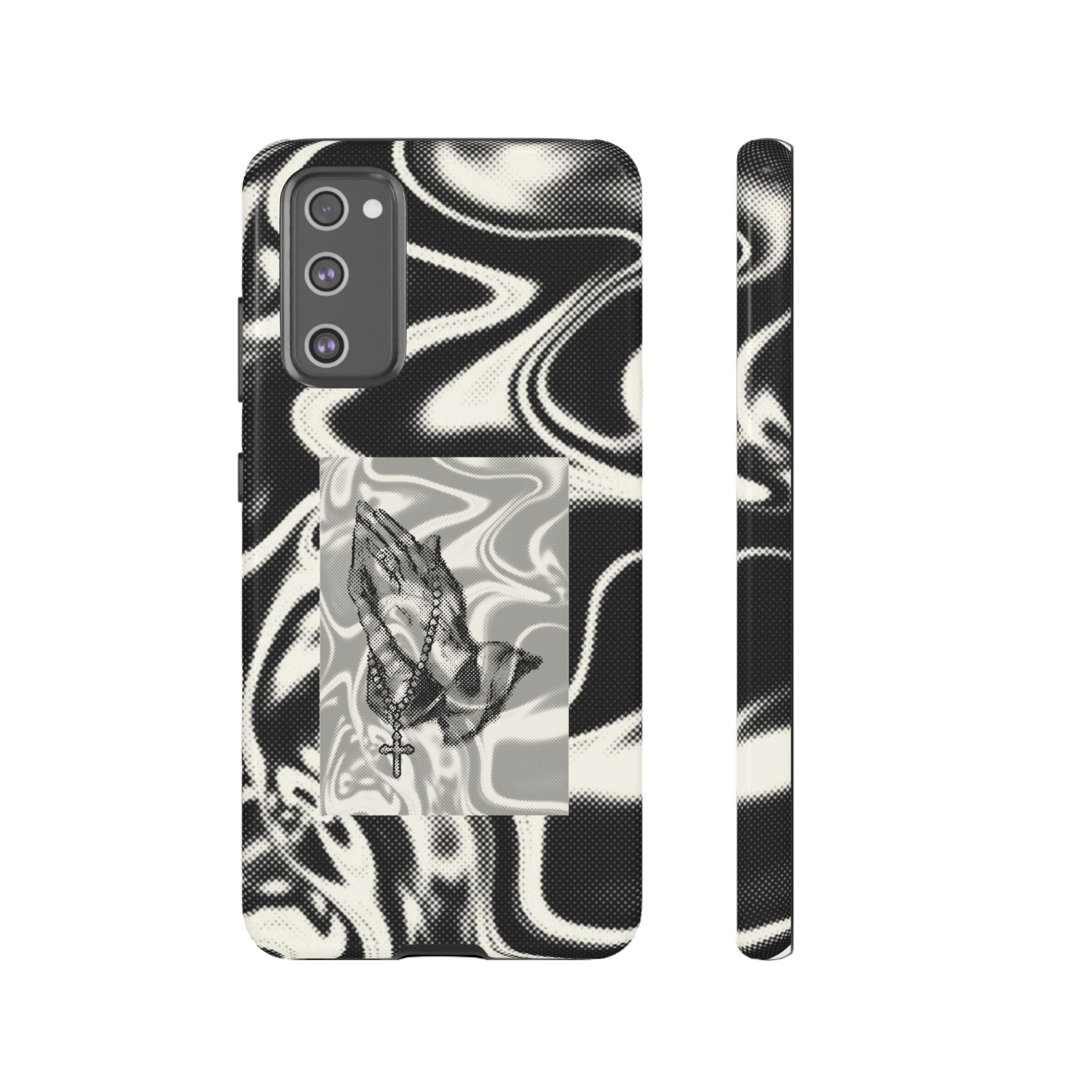 Praying Hands Phone Case – Black White Marble Spiritual Design