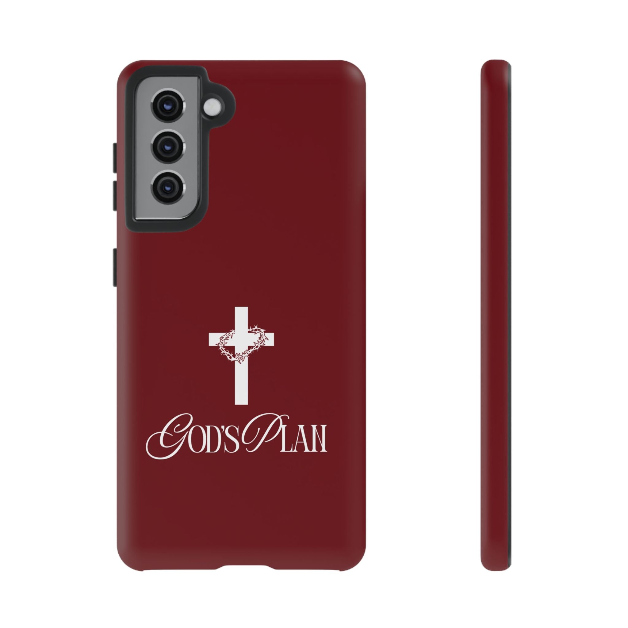 God's Plan — Christian Tough Phone Case | Cross Faith Burgundy Cover