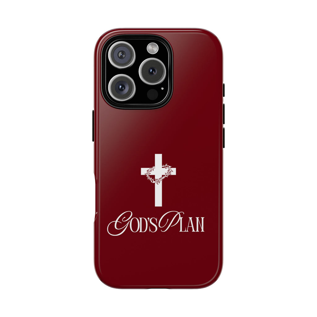 God's Plan — Christian Tough Phone Case | Cross Faith Burgundy Cover