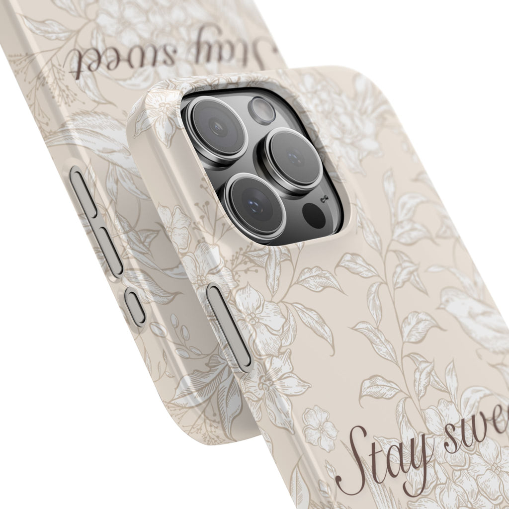 Stay Sweet Floral Slim Phone Case — Beige Bird & Blossom Protective Cover
