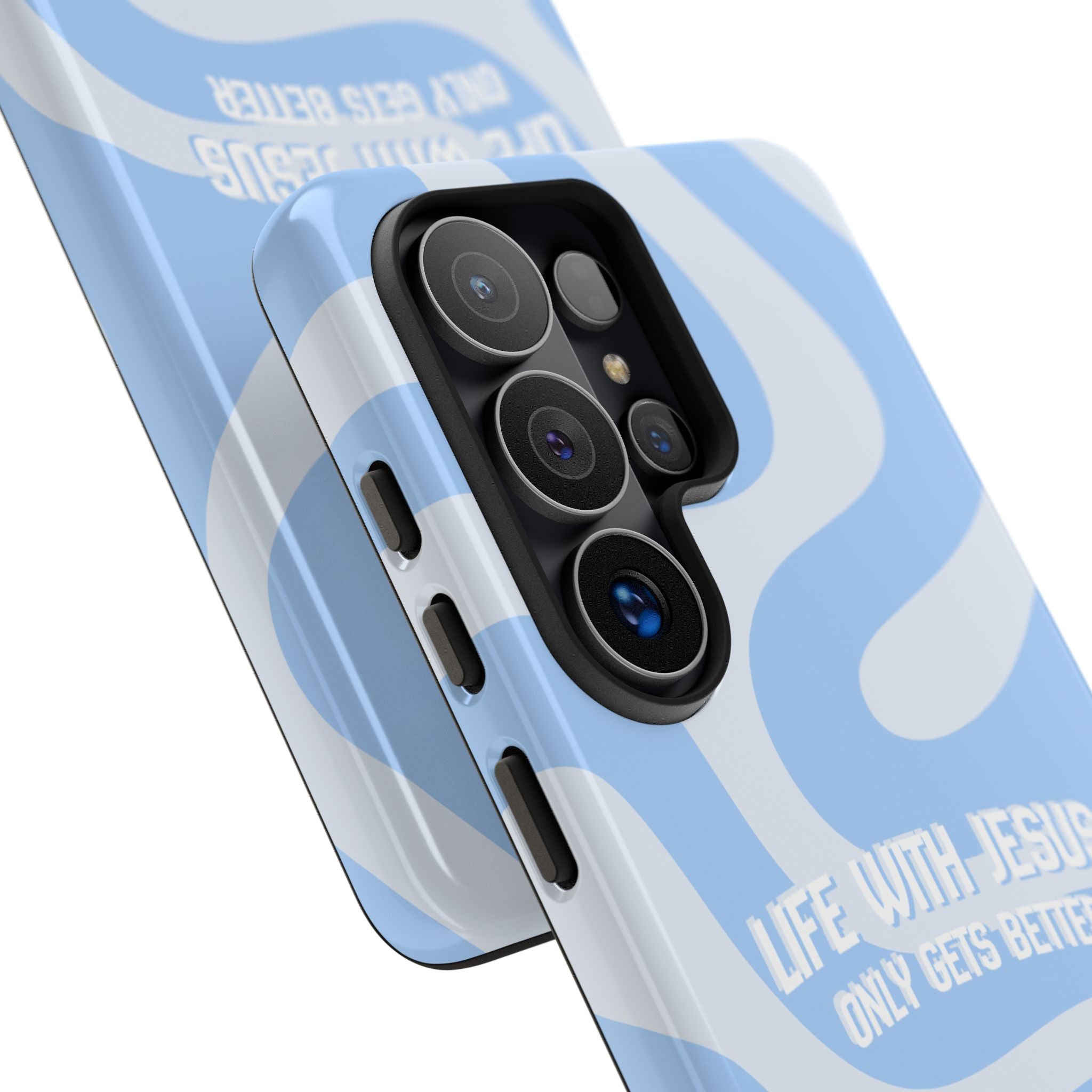 Blue Swirl Phone Case - "Life With Jesus Only Gets Better" Christian iPhone Cover