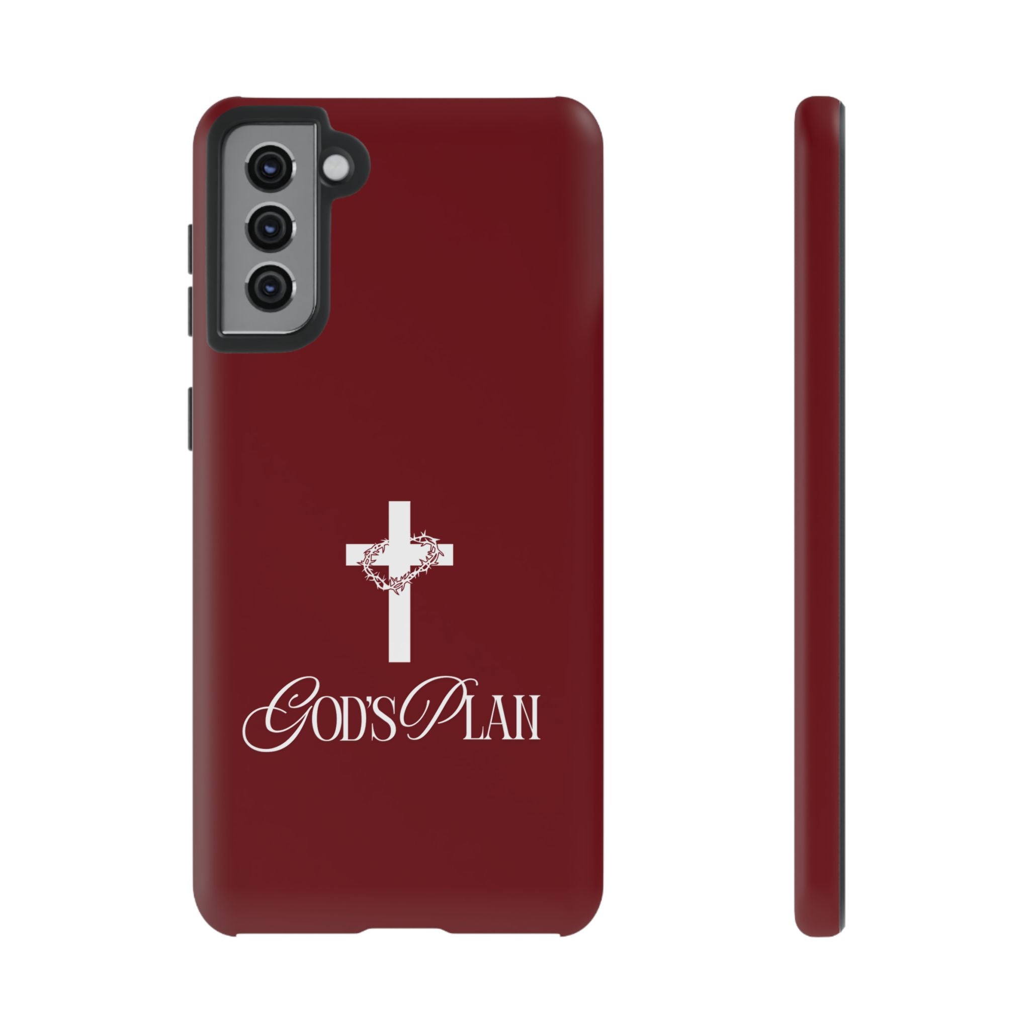 God's Plan — Christian Tough Phone Case | Cross Faith Burgundy Cover